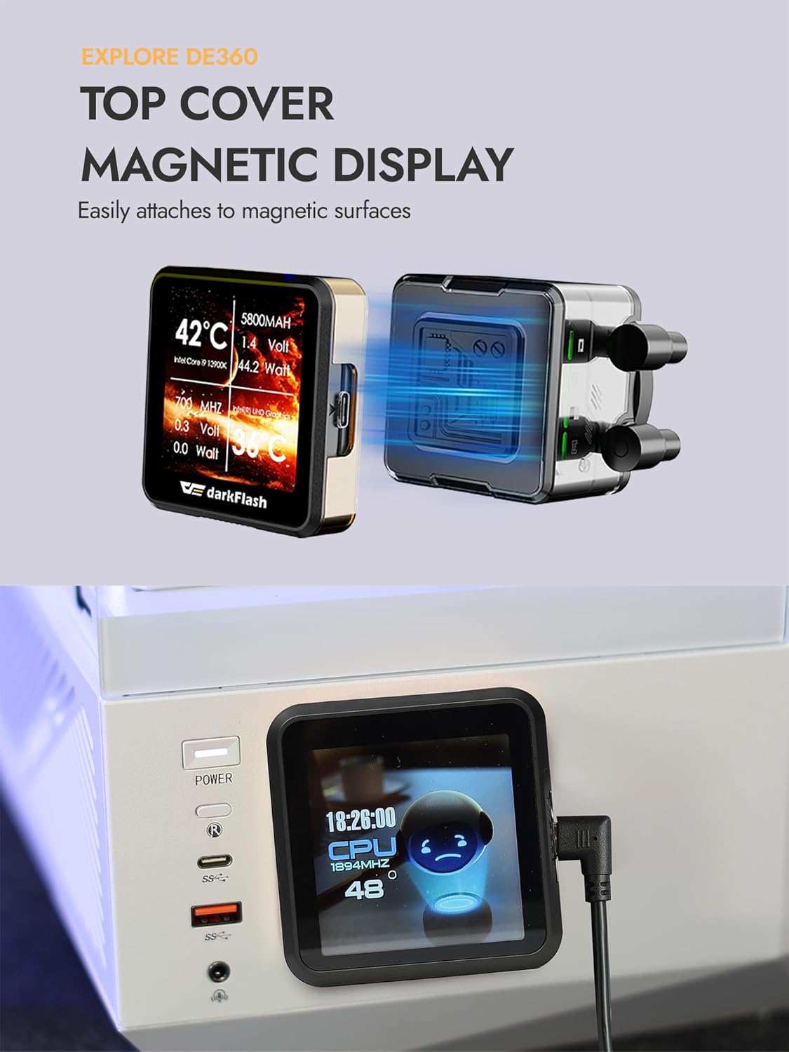 darkFlash DE360 AIO ARGB Liquid Cooler, 360mm LCD Display, Black - DF-DE360-BK