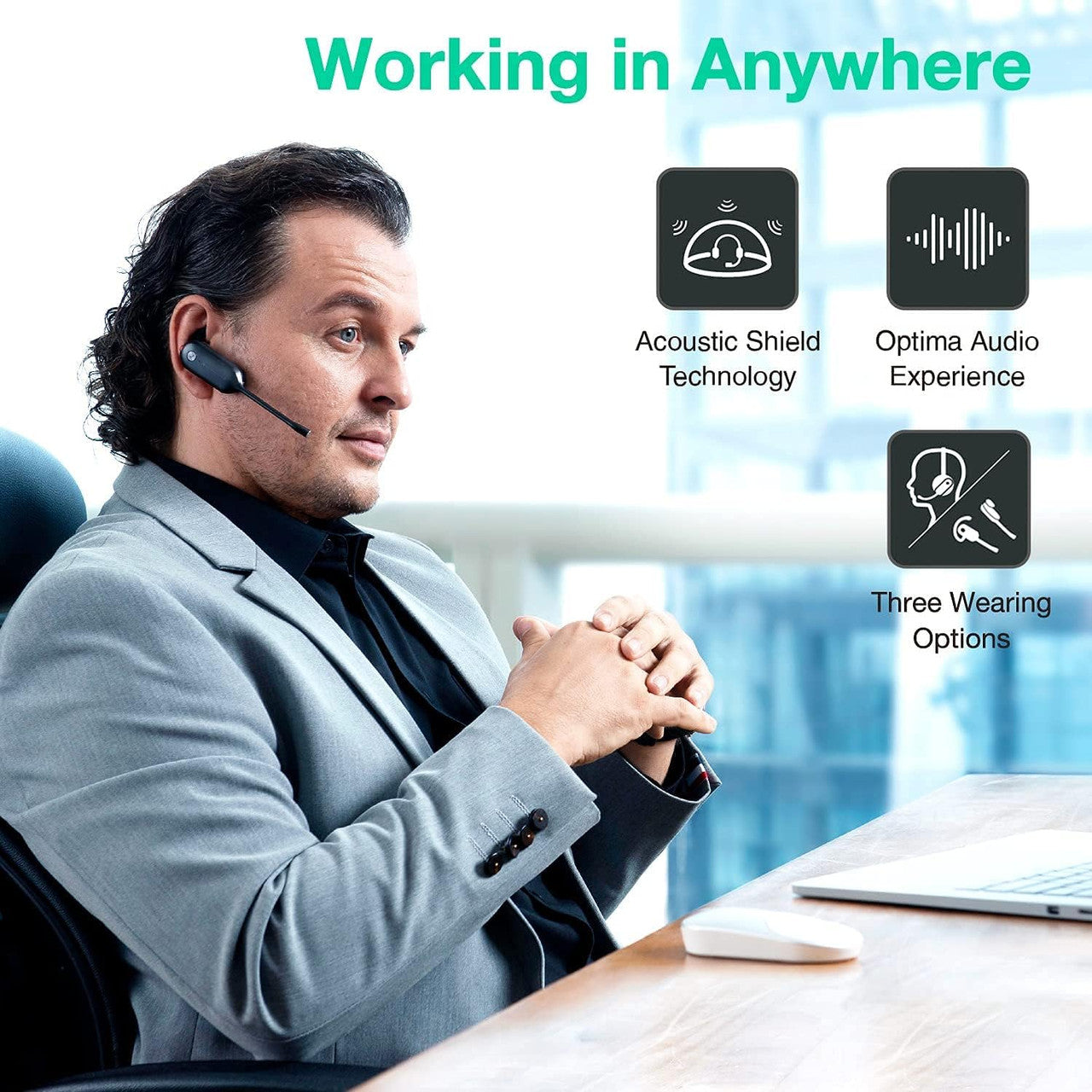 Yealink WH63 Teams Earset Noise Cancelling for Computer PC Laptop Teams Certified Headset - Black (1308004)