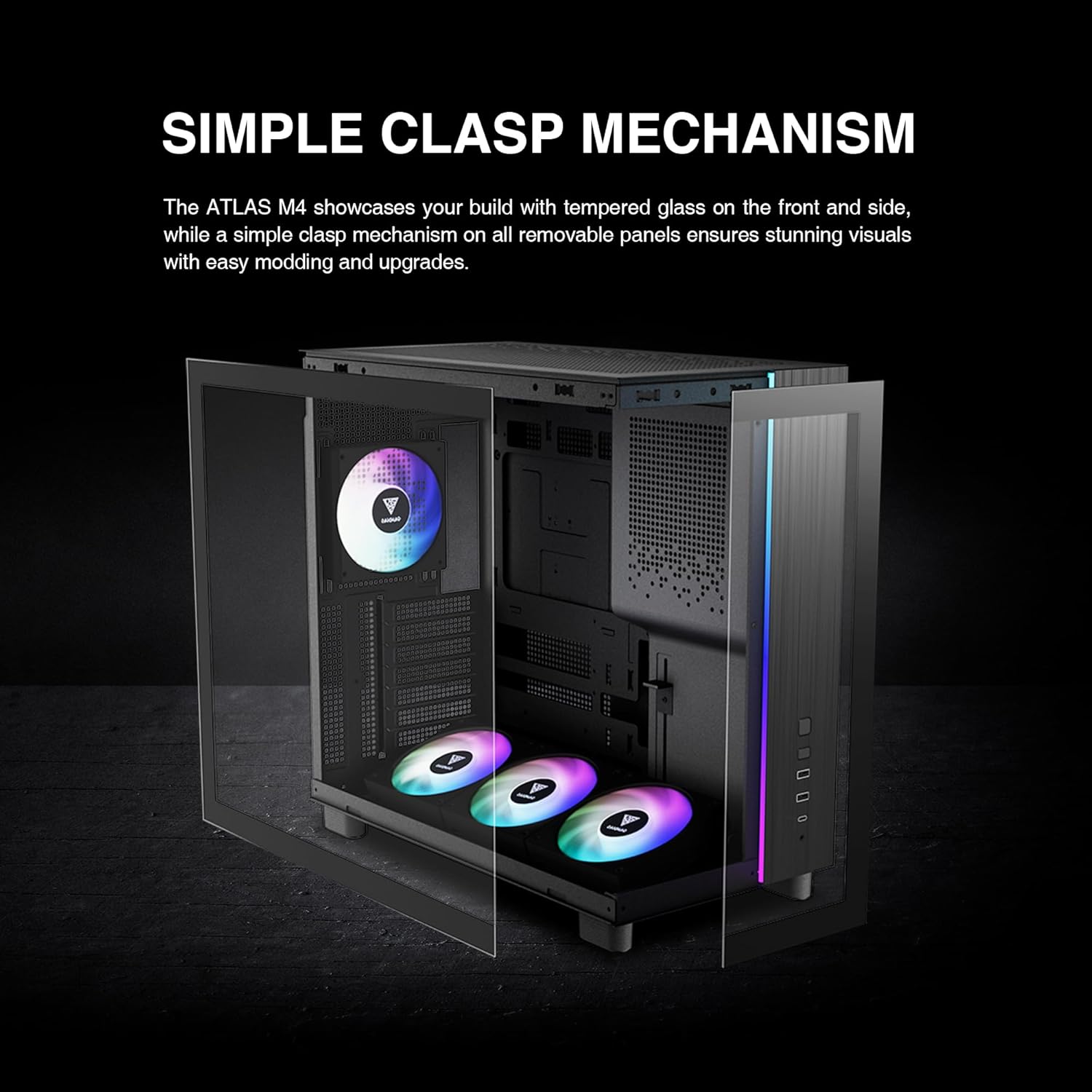 Gamdias ATLAS M4 Mid-Tower Gaming PC Case | ATX / Micro-ATX / Mini-ITX | 4 x 120mm PWM ARGB Fans | Front-Mounted PSU | Tempered Glass | ATLAS M4