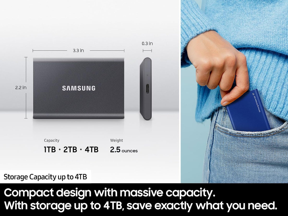 Samsung T7 1TB Portable External SSD USB 3.2 Gen 2 Blue/Black | 1,050MB/s | Blue/Black