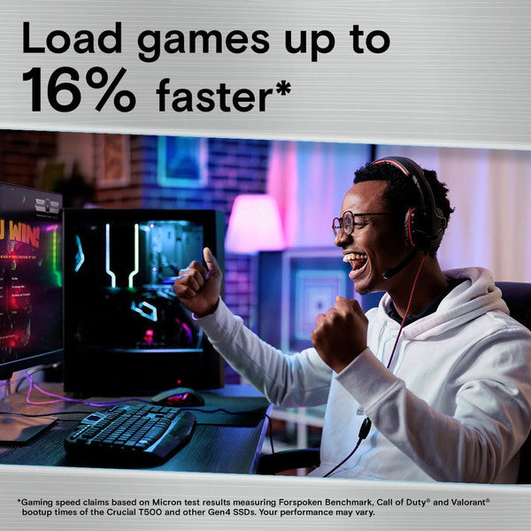 Crucial T500 1TB Gen4 NVMe M.2 Internal Gaming SSD, Up to 7300MB/s, Laptop & Desktop Compatible CT1000T500SSD8