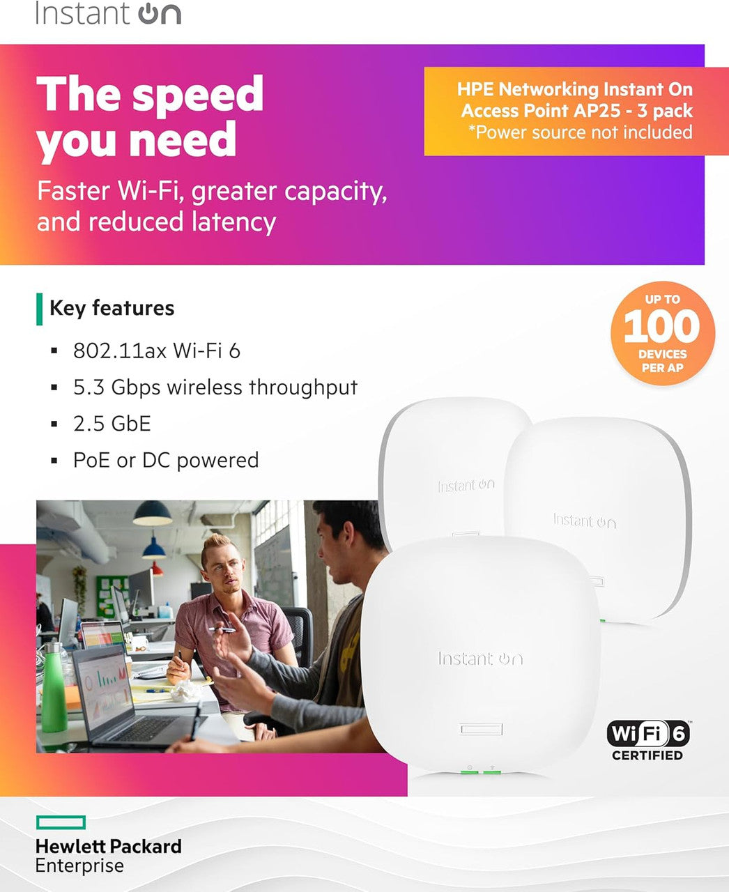 HPE Networking Instant On AP25 .11ax 4x4 Wi-Fi Access Point | US Model | Power Source not Included | R9B27A (Pack of 3)