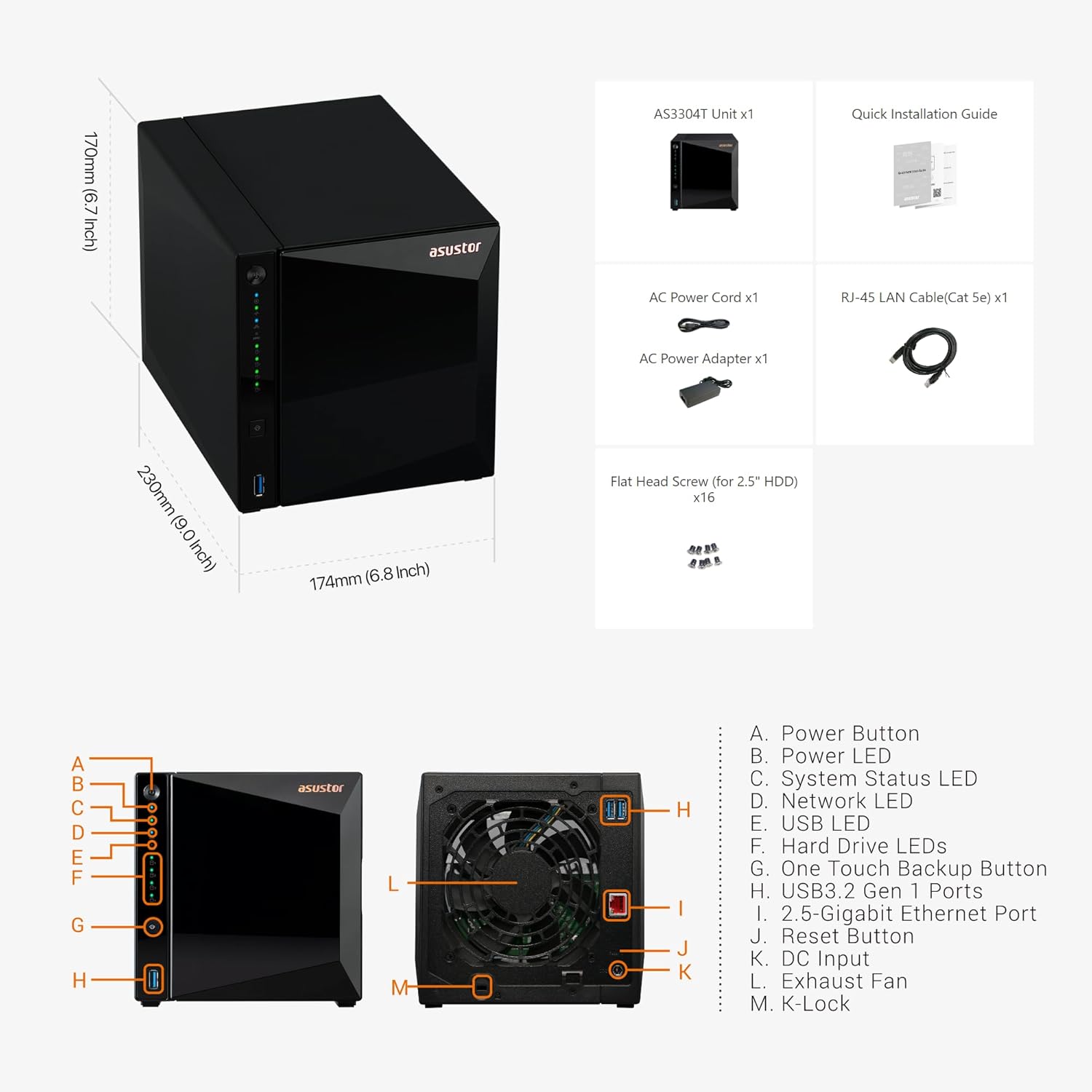 Asustor Drivestor 4 Pro Gen2 4 Bay NAS, Quad-Core 1.7GHz CPU, 2.5GbE Port, 2GB DDR4 - Diskless (AS3304T v2)