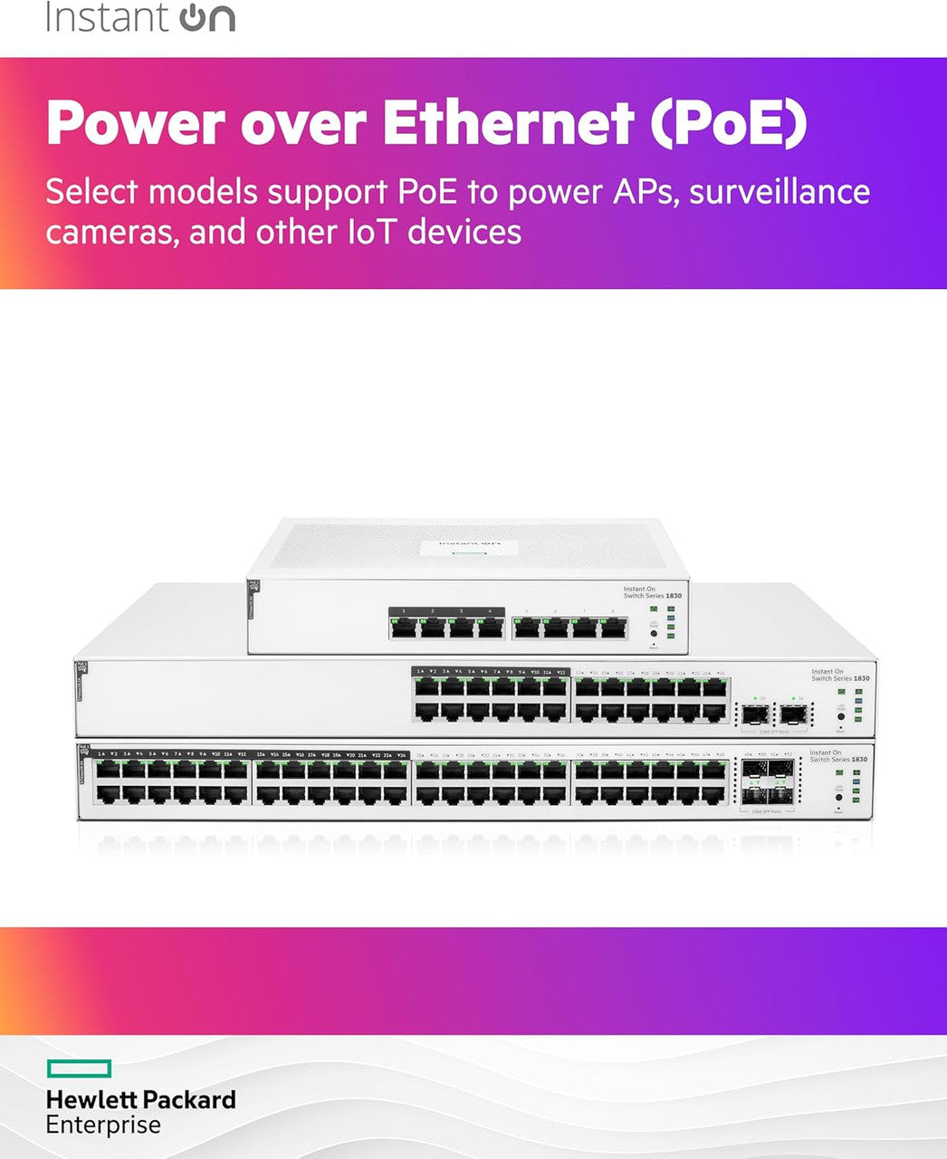 HPE Networking Instant On 1830 24-Port Gb | 12-Port Class 4 PoE Smart Switch (195W) - 24x 1G | 2X SFP | US Cord | JL813A#ABA