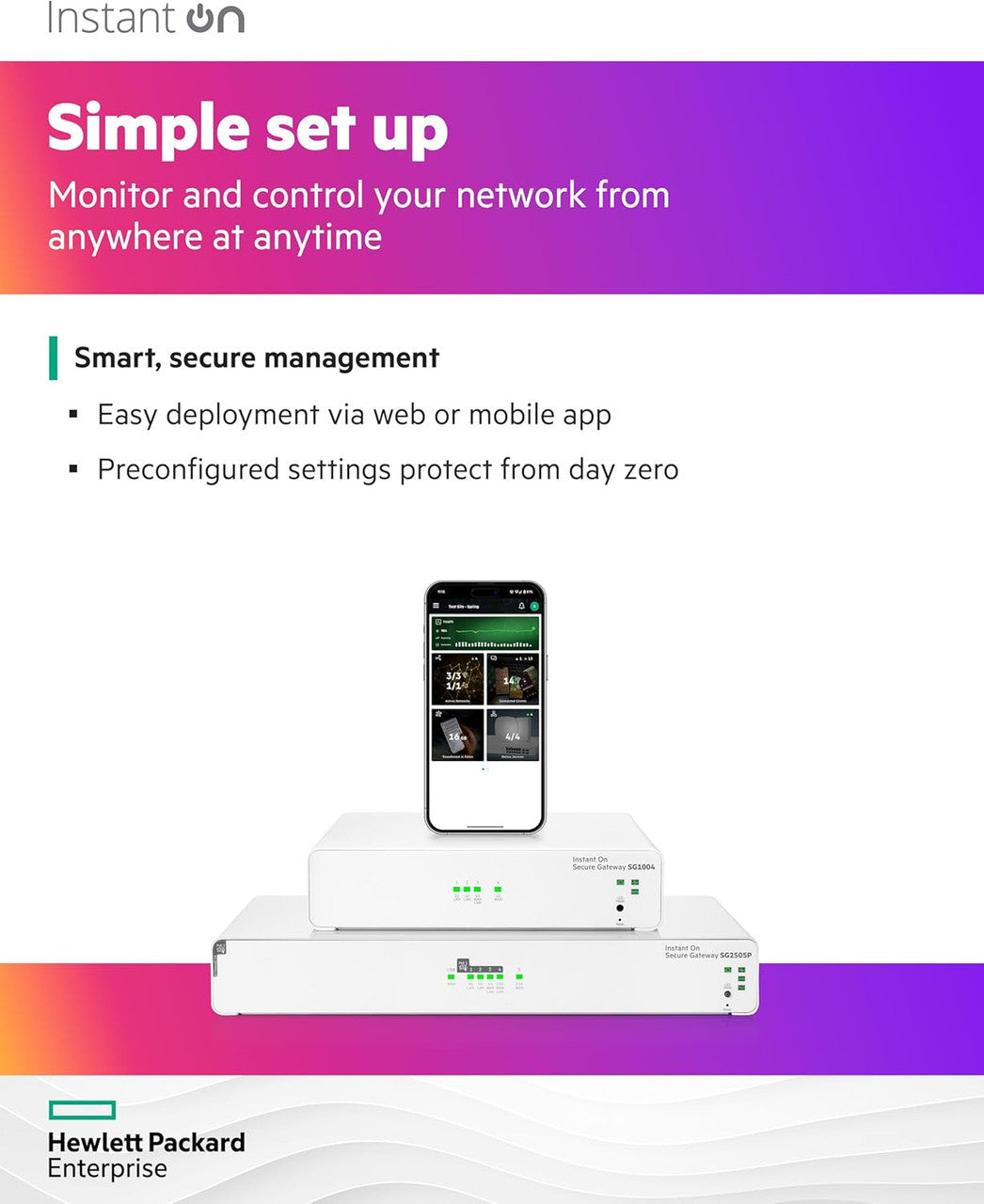 HPE Networking Instant On Secure Gateway SG2505P 5-Port 2x2.5G,3x1G Smart-Managed Gateway 60w PoE, US Cord S0G34A#ABA