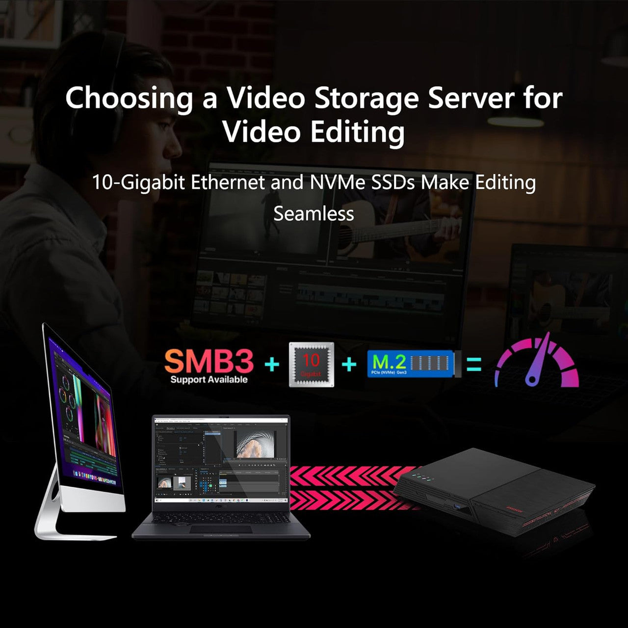 Asustor Flashstor 12 Pro Gen 2 FS6812X - 12 Bay All-SDD NAS Storage, Quad-Core 2.3GHz CPU, Dual USB 4 Ports, Dual 10GbE Port, 16GB ECC RAM DDR5,Network Attached Storage with 12 x 2TB NVMe SSD