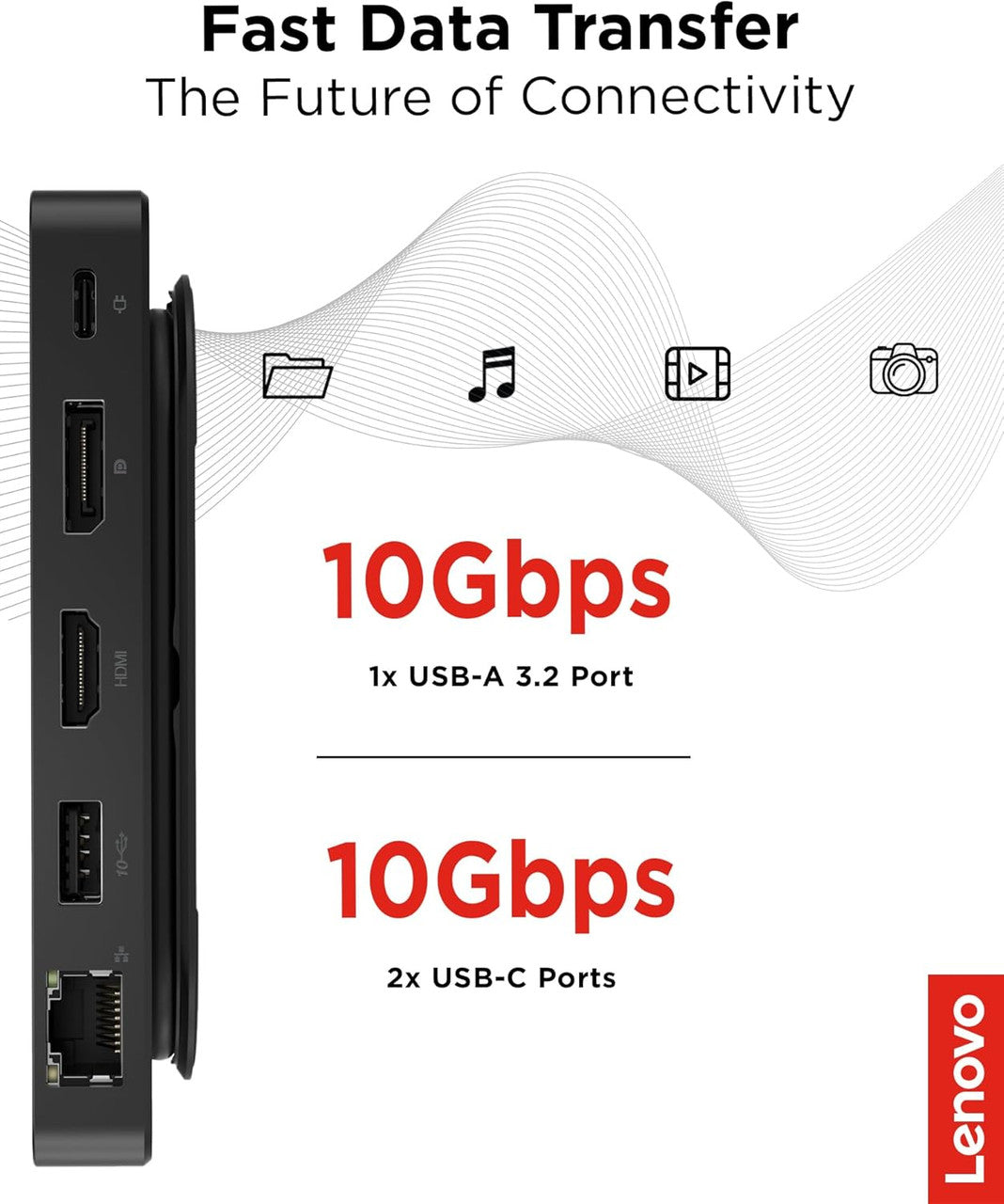 Lenovo USB-C Dual Display 4K Travel Dock w/ 100W Power Adapter - 7 Ports, Universal Compatibility (Black) 40B90100US