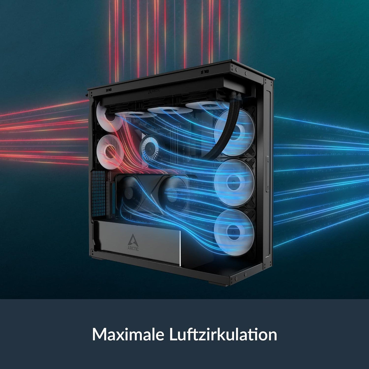 Arctic Xtender PC Case-Mid Tower-Tempered Glass Panel-Included A-RGB Fans (Mirror Black) ACPCC00018A