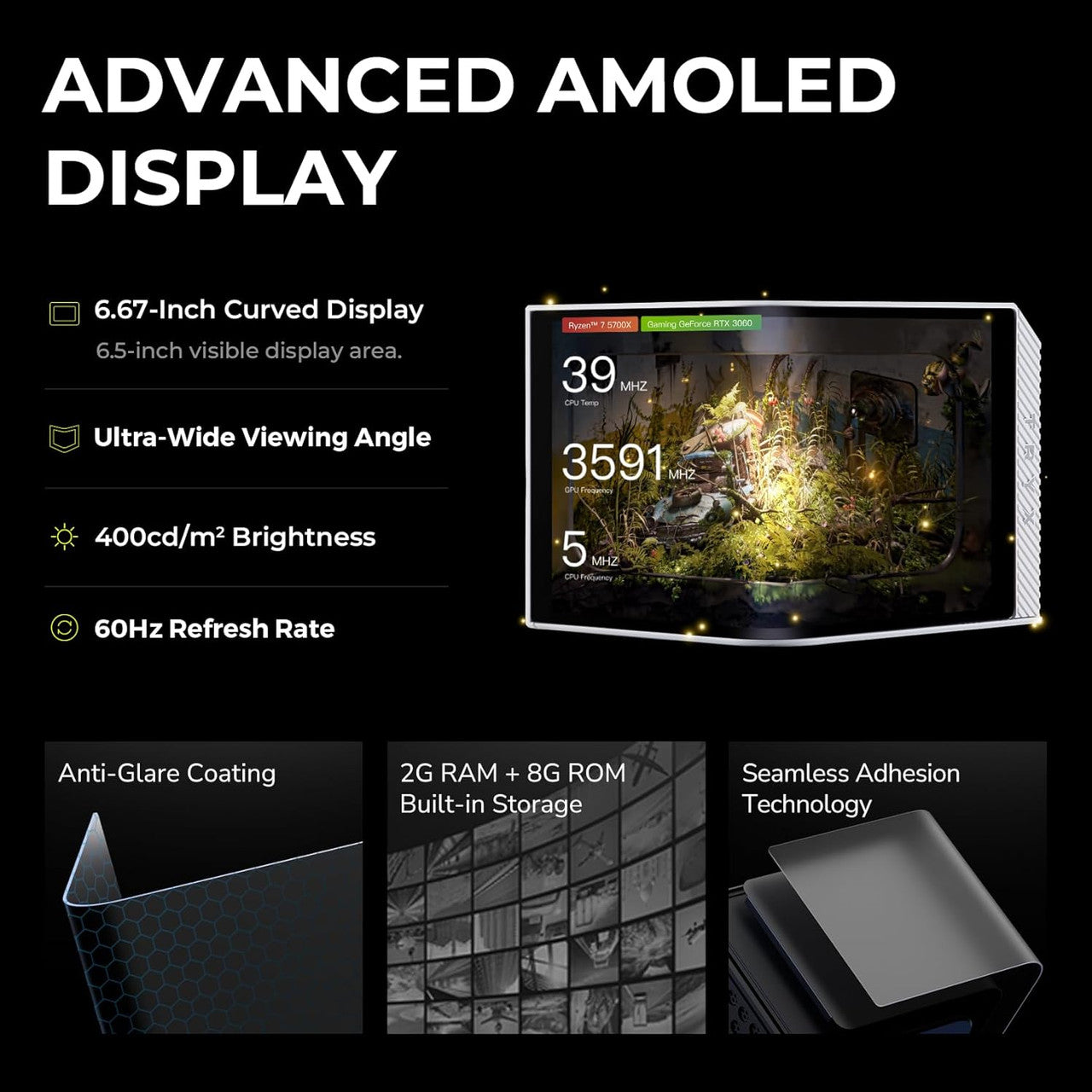 TRYX Panorama 360 6.67'' AMOLED Curved Screen 3D AIO Cooler Asetek 8th Gen V2 Non- ARGB Magnetic Performance Fan Intel LGA 1851/1700 AMD AM5/AM5 (White) L-P360N-DS3M-G1W