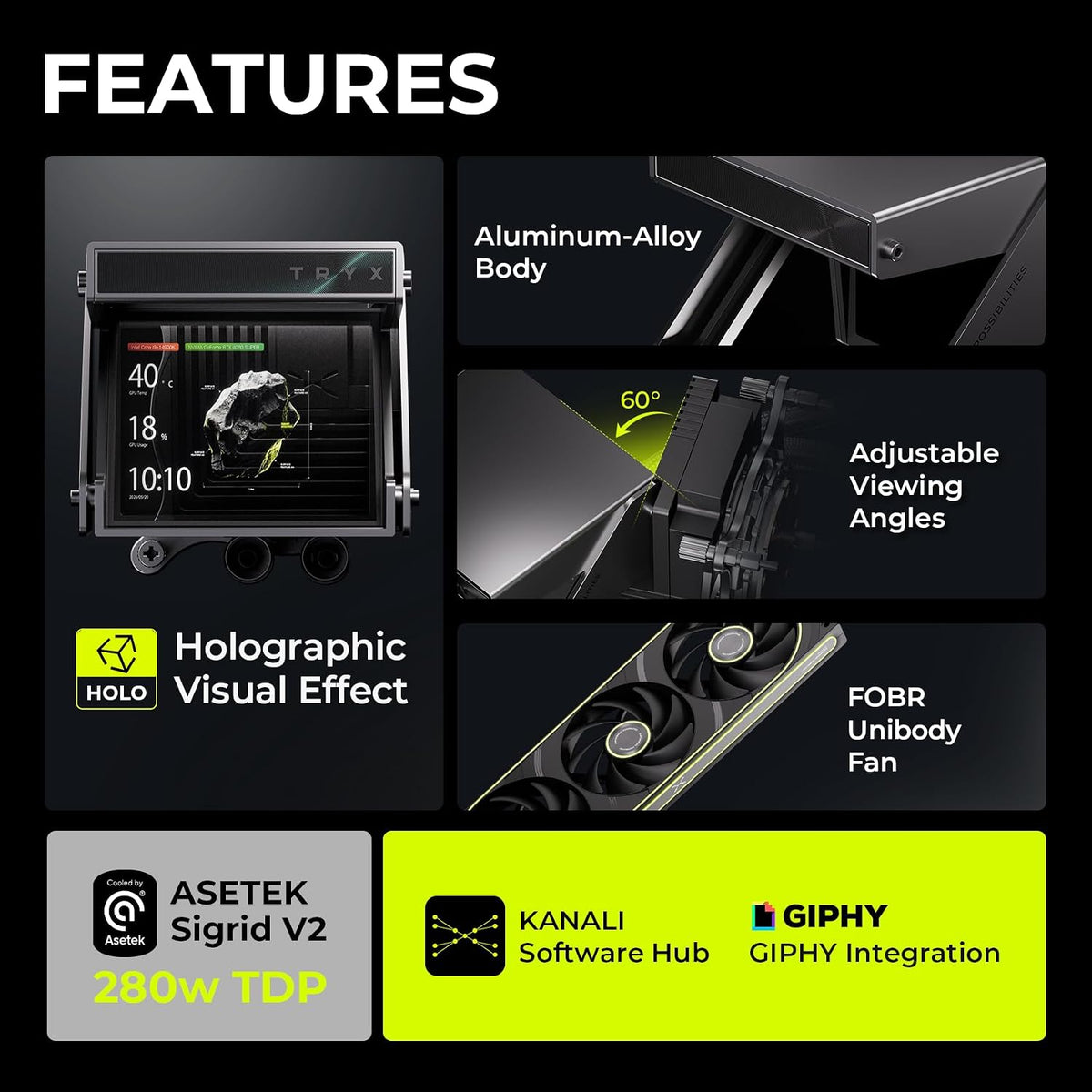 TRYX Holo 360mm AIO Liquid Cooler | Holographic Visual GIPHY | Asetek | 280W TDP | Black/White