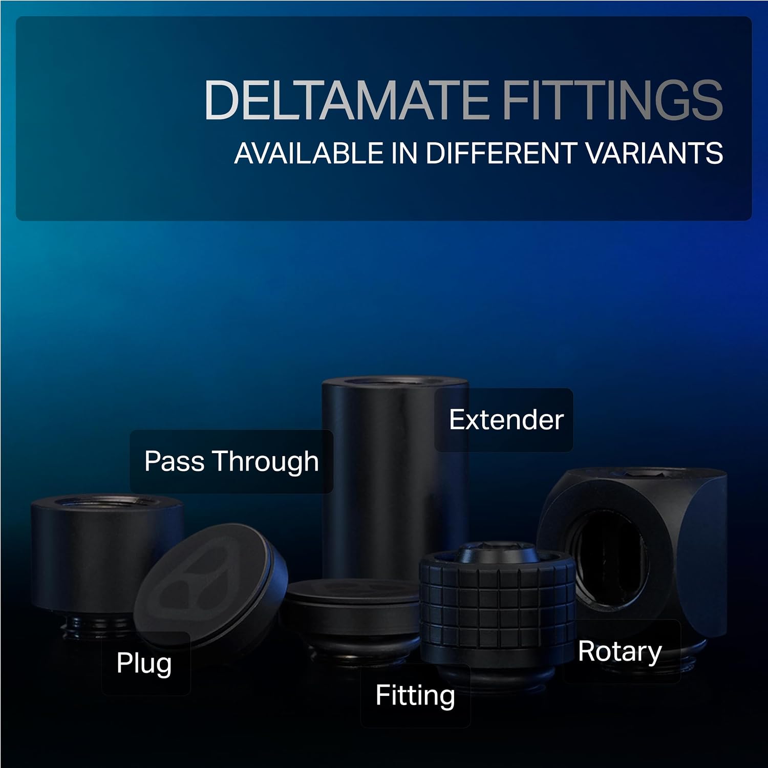 Thermal Grizzly DeltaMate Rotary - 90° Black Water Cooling Fitting Thread, CNC-Machined Brass Matte (Black) - TG-DM-FIT-0003