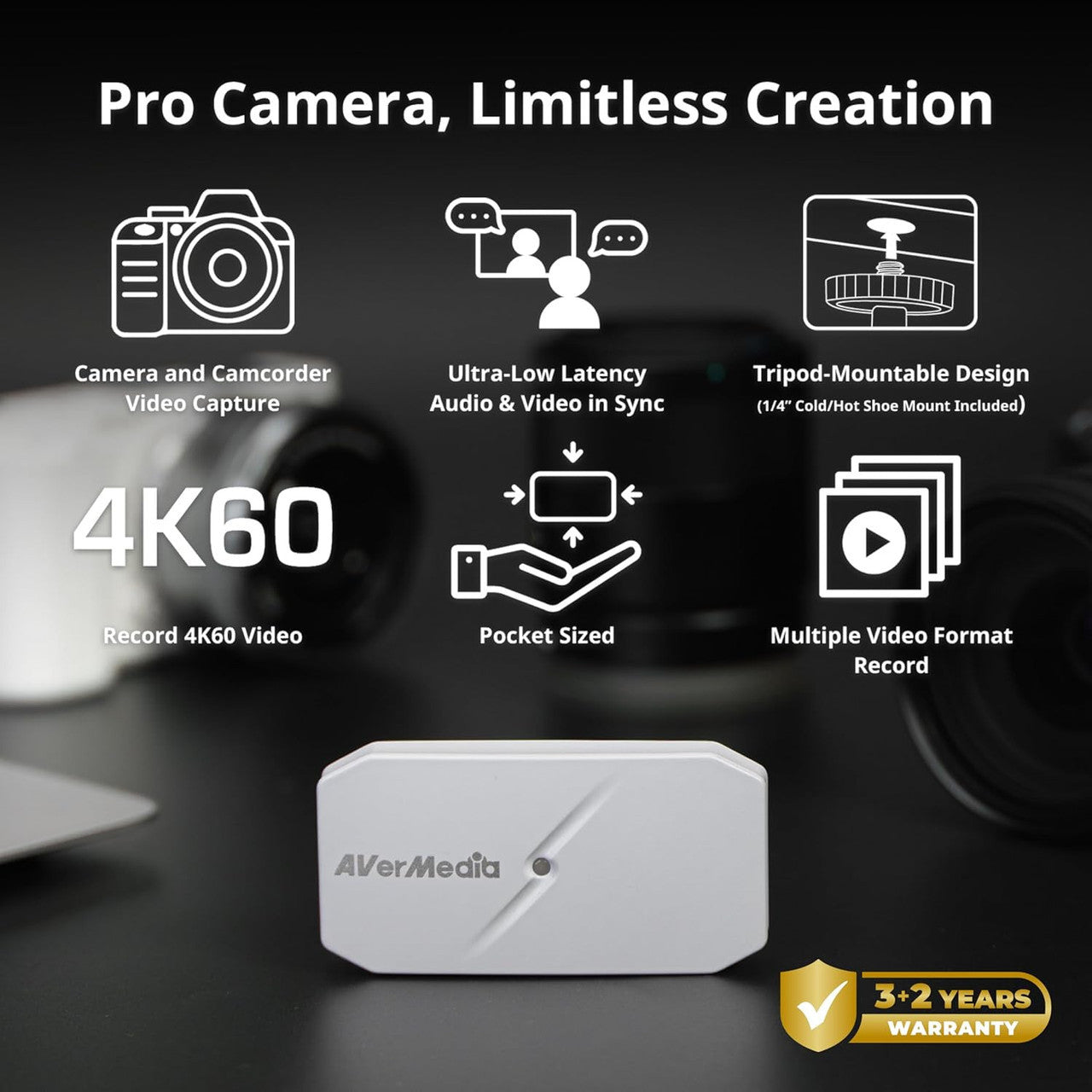 AVerMedia CamStream 4K White 4K60 HDMI Capture Card-DSLR, Camcorder, Action Camera, Low Latency for Streaming & VC BU113G2