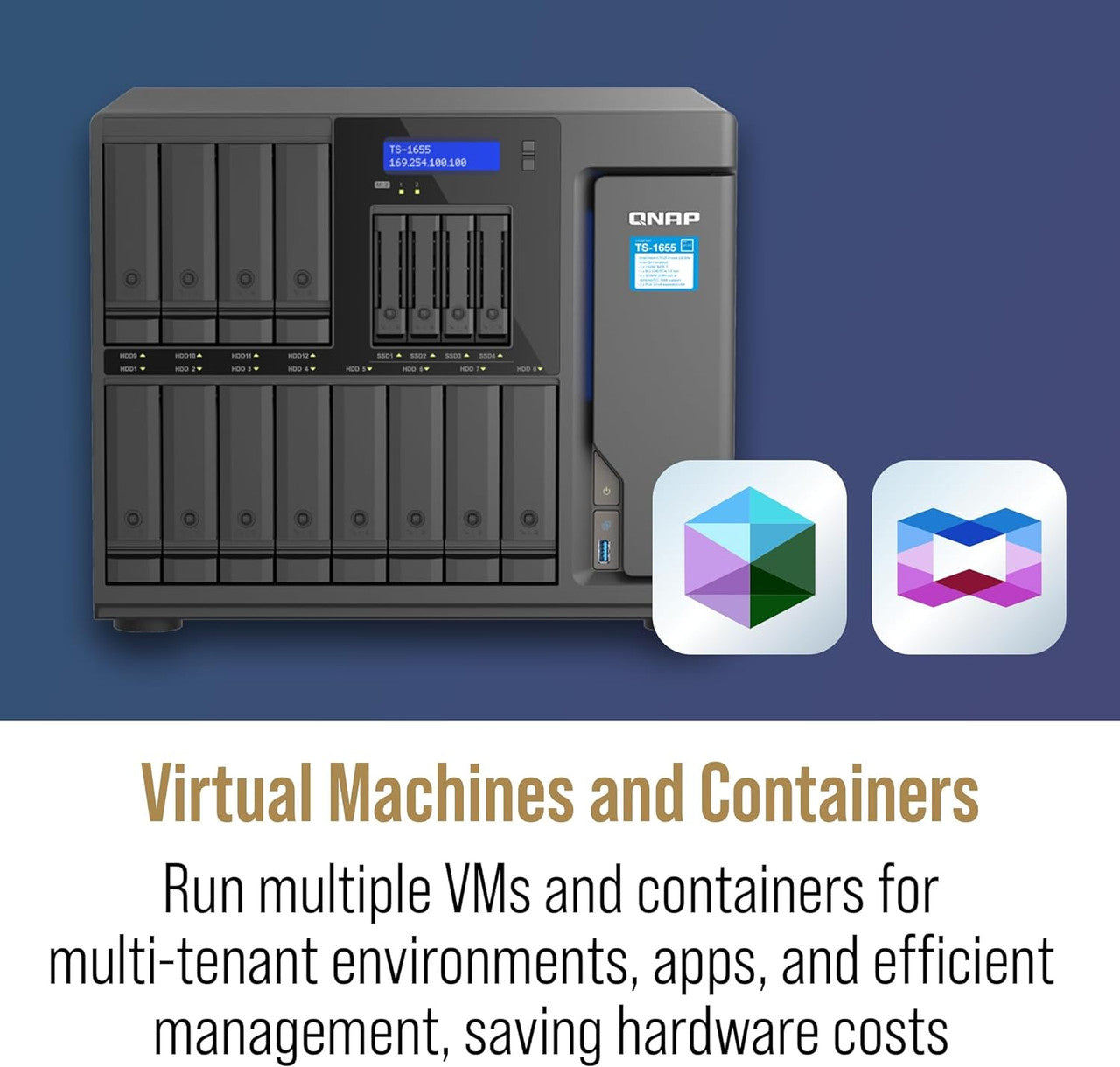 QNAP 16-Bay High-Performance Desktop NAS, Intel Atom C5125 8C/8T, 8 GB UDIMM DDR4 non-ECC RAM, 550W PSU TS-1655-8G-US