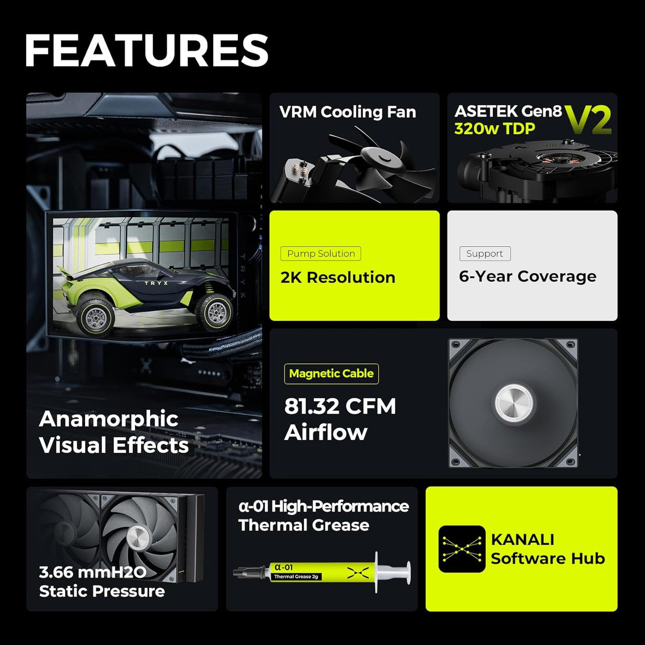 TRYX Panorama 360 6.67'' AMOLED Curved Screen 3D AIO Cooler Asetek 8th Gen V2 Non- ARGB Magnetic Performance Fan Intel LGA 1851/1700 AMD AM5/AM4 (Black) L-P360N-DS3M-G1K