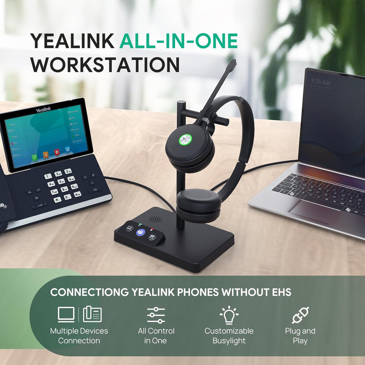 Yealink WH62 Dual UC Wireless Noise Canceling Headset - Connects & Works with USB Enabled Desk Phones, Computers (1308006)
