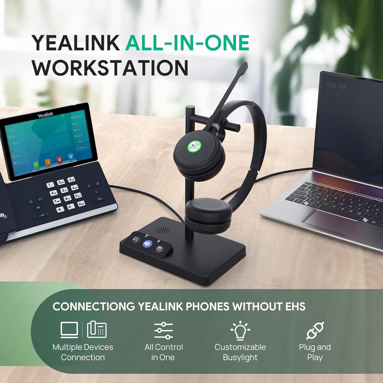 Yealink WH62-Mono Wireless DECT Headset with Microphone for PC, Laptop Zoom Teams Certified Headset for Office IP VoIP Phones (1308000)