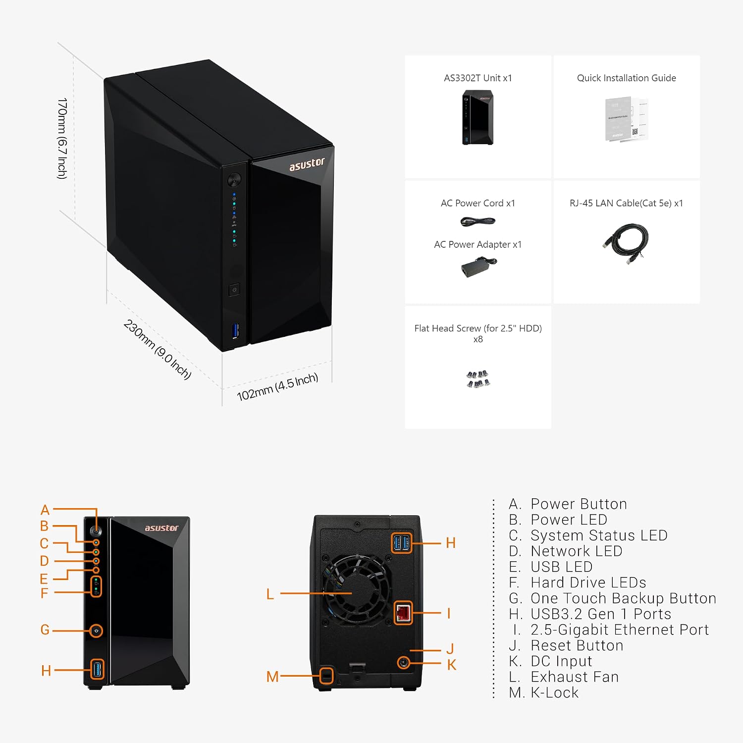 Asustor Drivestor 2 Pro Gen2 2 Bay NAS, Quad-Core 1.7GHz CPU, 2.5Gbe Port, 2GB DDR4 (Diskless) AS3302T v2