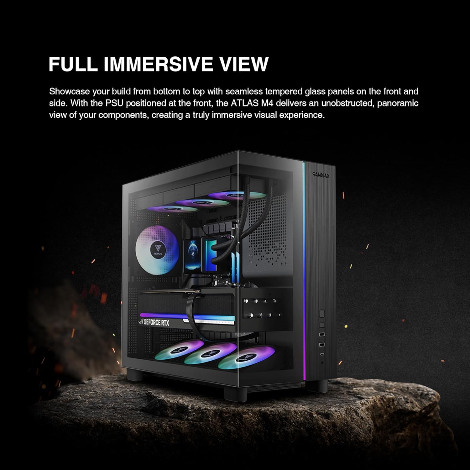 Gamdias ATLAS M4 Mid-Tower Gaming PC Case | ATX / Micro-ATX / Mini-ITX | 4 x 120mm PWM ARGB Fans | Front-Mounted PSU | Tempered Glass | ATLAS M4
