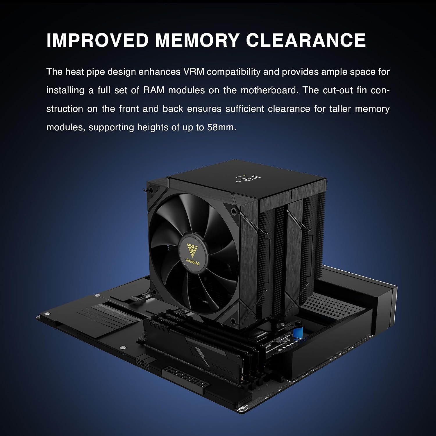 GAMDIAS AMD/Intel CPU Air Cooler, 6 performance Copper Heat Pipes, Dual fans, CPU Temp and Fan RPM display (Black) - BOREAS P2-62D