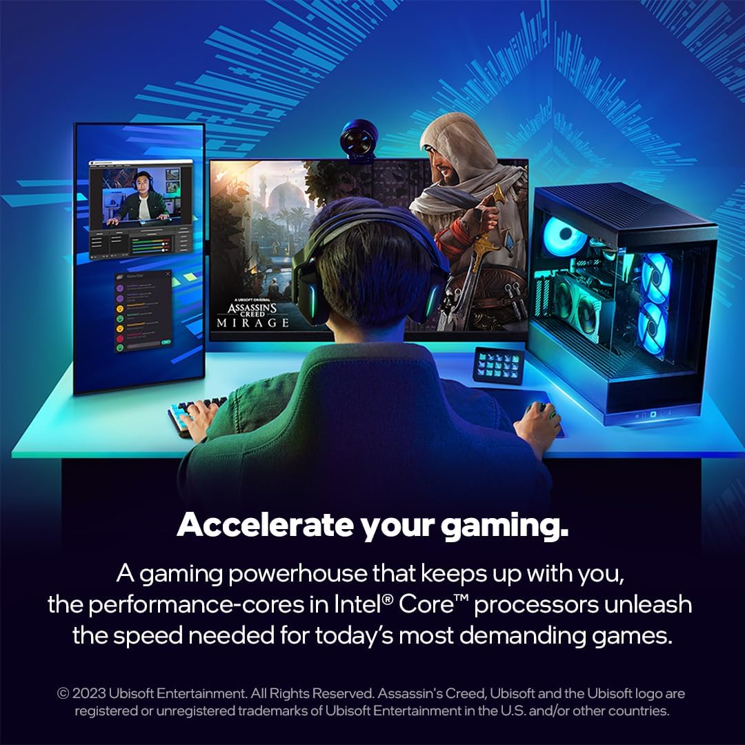 Person playing video games on a computer setup with text about gaming performance.