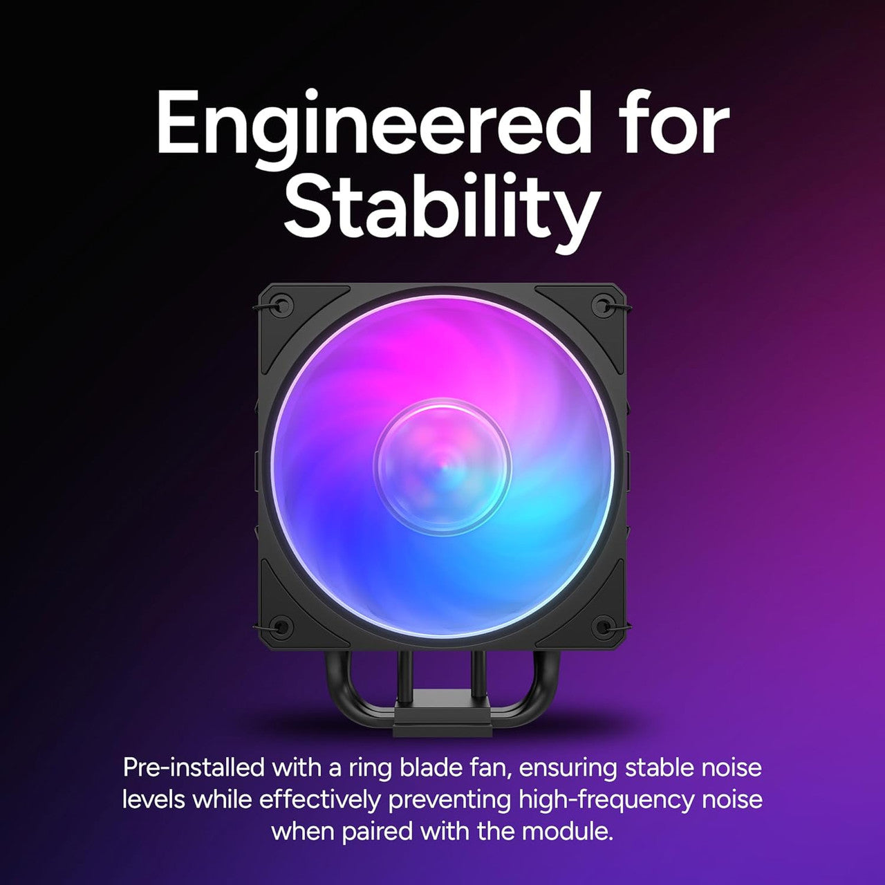 A high-performance fan ensures powerful airflow while maintaining quiet operation during heavy workloads.