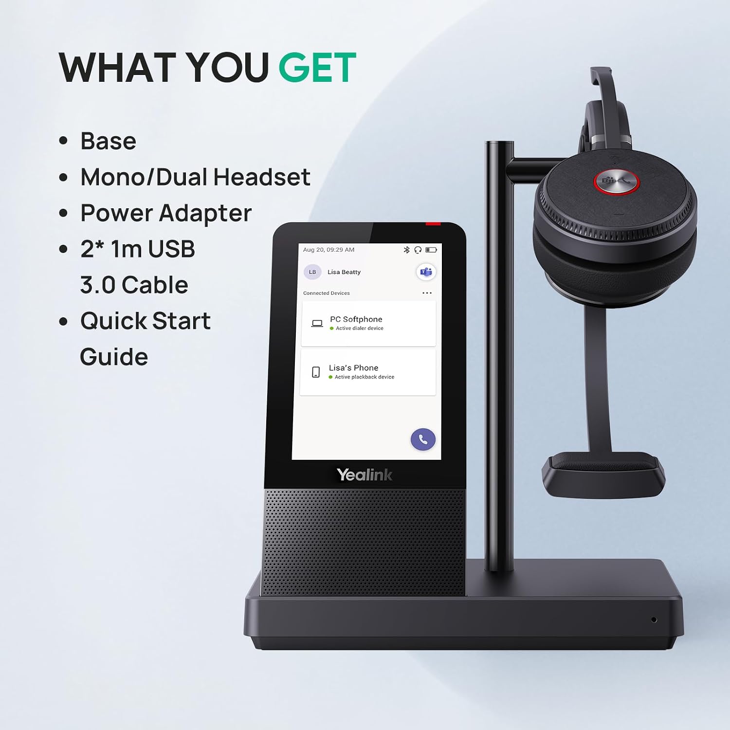Yealink WH66 Dual Teams Wireless Headset | DECT | 4" Touchscreen | Full-Duplex Speaker | 1308003