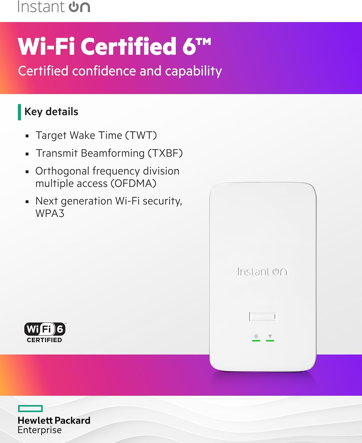 HPE Networking Instant On AP22D 2x2 Wi-Fi 6 Wireless Access Point | Single Room Coverage | Power Source Included | S0J32A