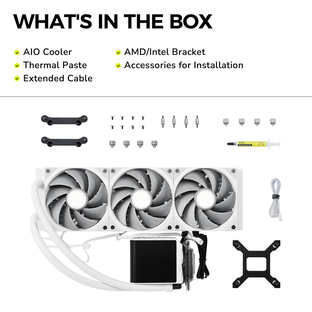 TRYX Panorama 360 Muti-Compatible AMOLED L-Shaped 3D Anamorphic Display Custom AIO Cooler (White) L-P360N-DS3M-G0W