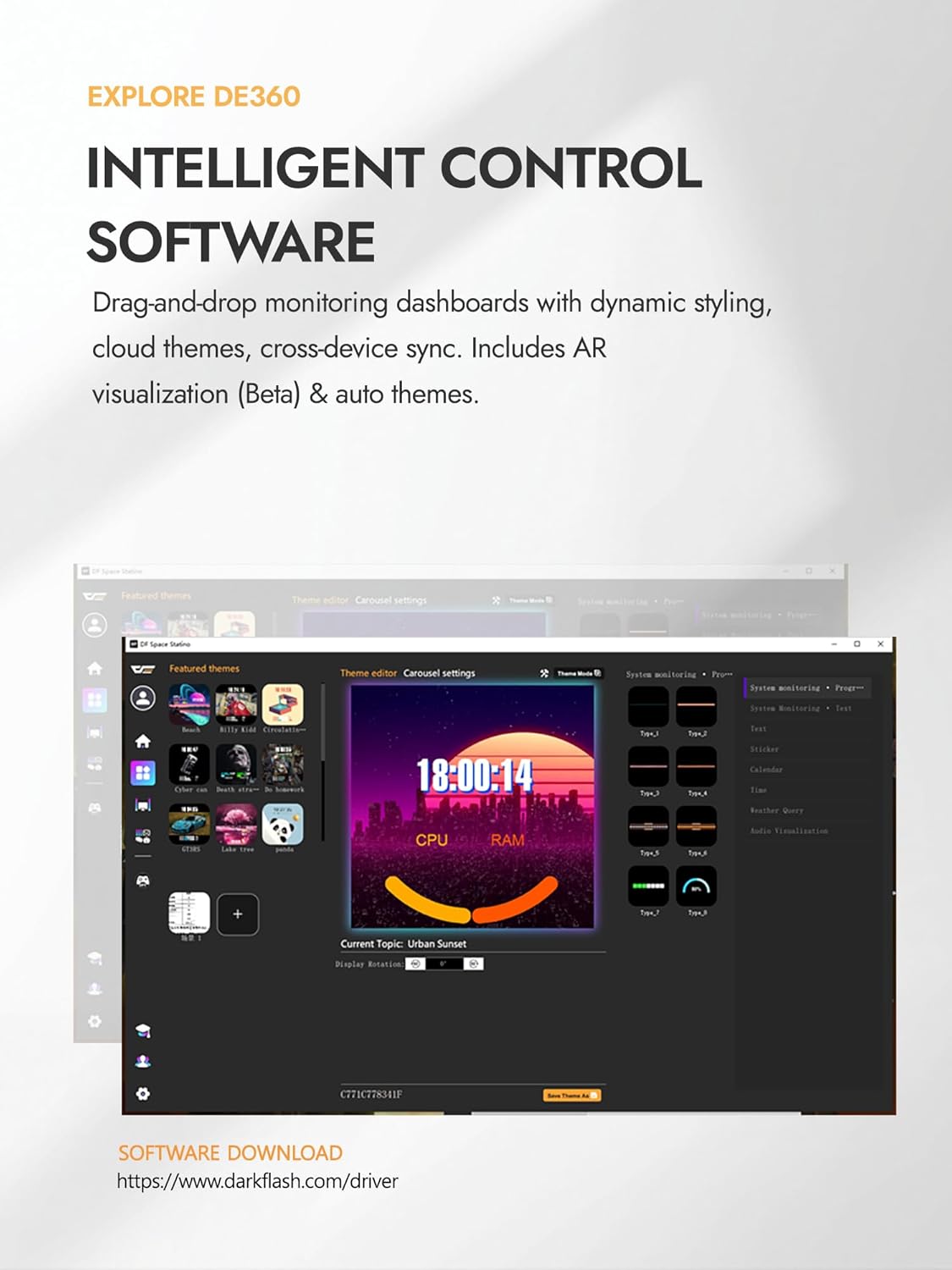 darkFlash DE360 AIO ARGB Liquid Cooler, 360mm LCD Display, Black - DF-DE360-BK