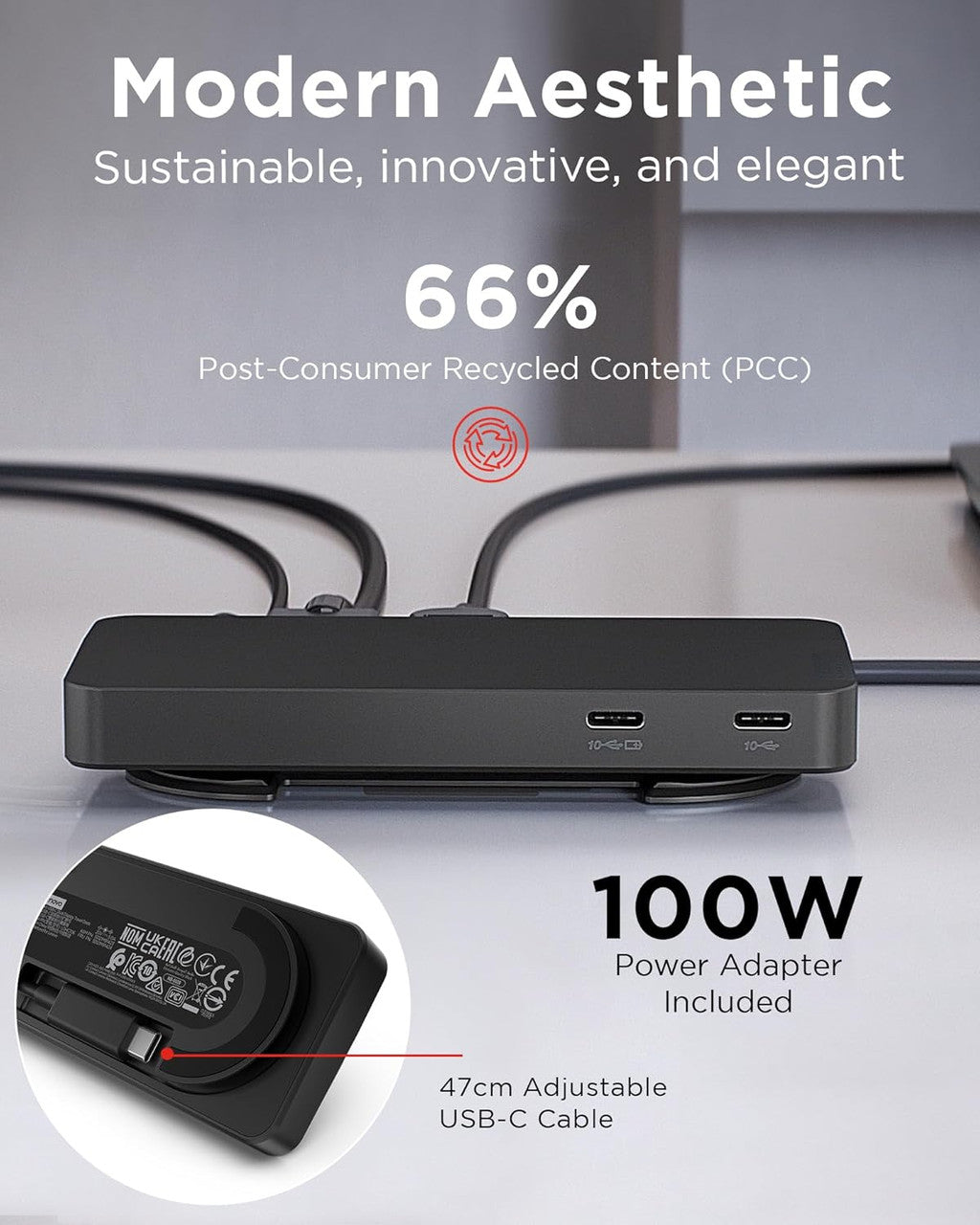 Lenovo USB-C Dual Display 4K Travel Dock w/ 100W Power Adapter - 7 Ports, Universal Compatibility (Black) 40B90100US