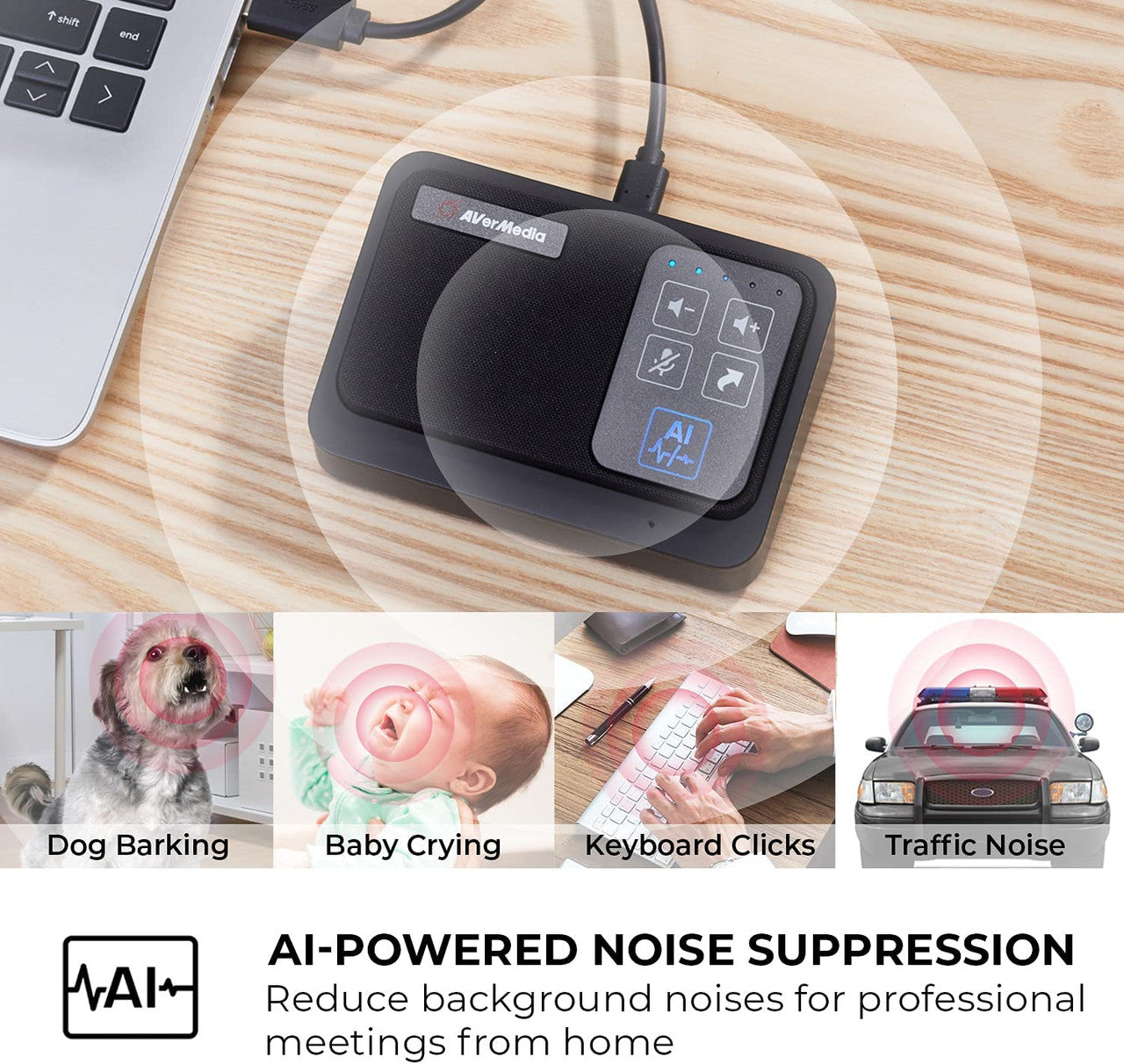 AVerMedia AS311 AI Speakerphone - AI-Powered Noise Suppression, USB Plug and Play, Conference Microphone and Speaker