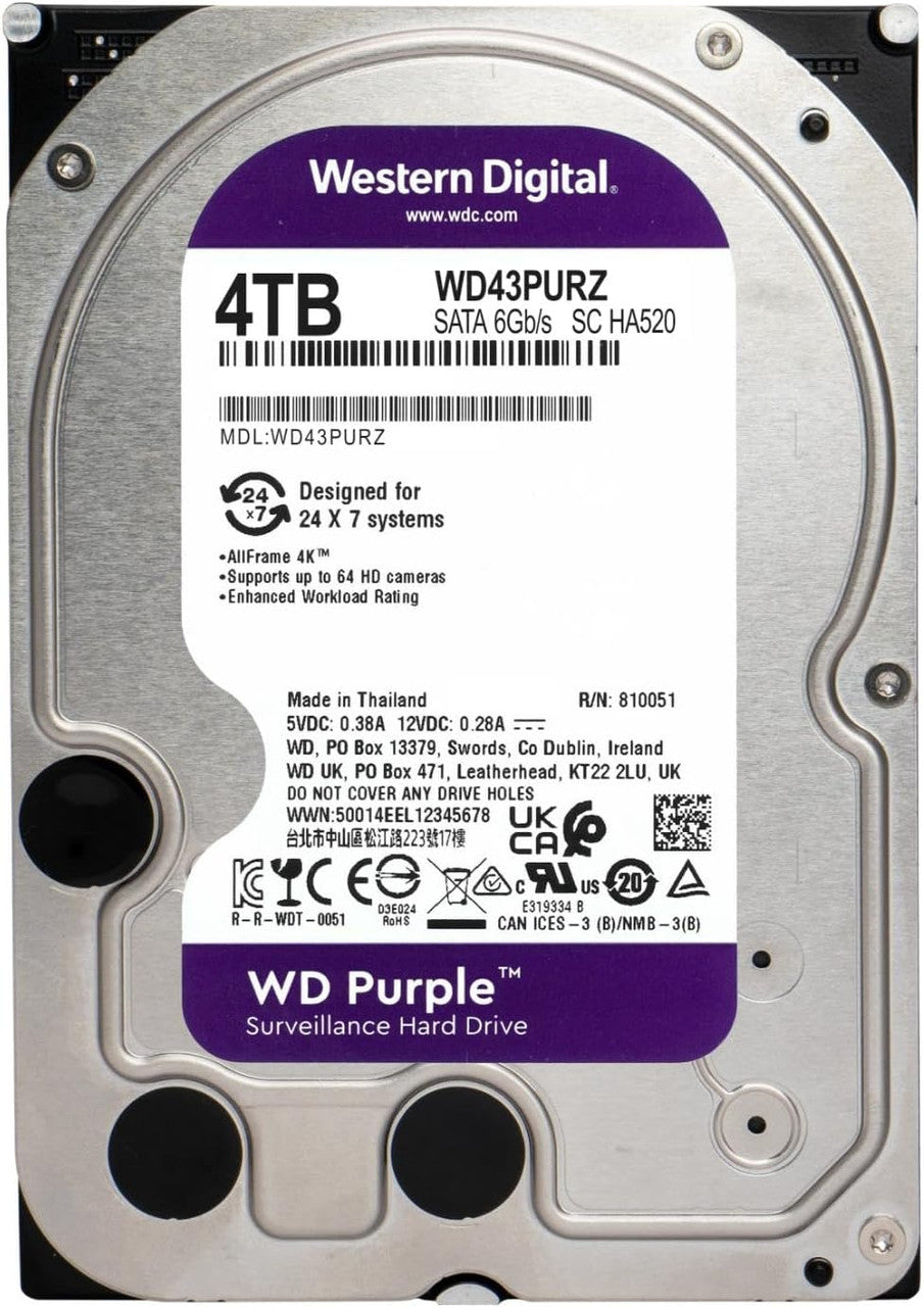 WD WD43PURZ 4TB WD Purple Surveillance SATA HDD 256MB Cache 3.5" Internal Hard Drive