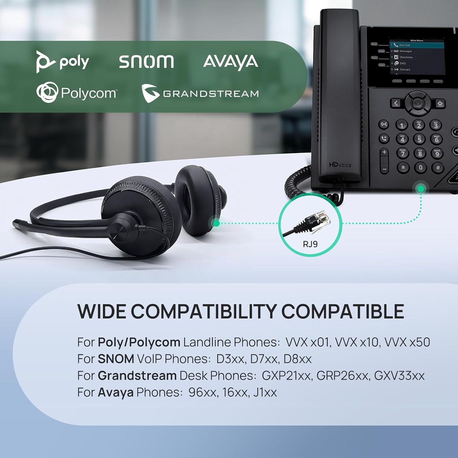 Yealink YHS34 Dual Wired Headset | Dual Ear | RJ9 Plug-and-Play | Noise Cancellation | 1308023