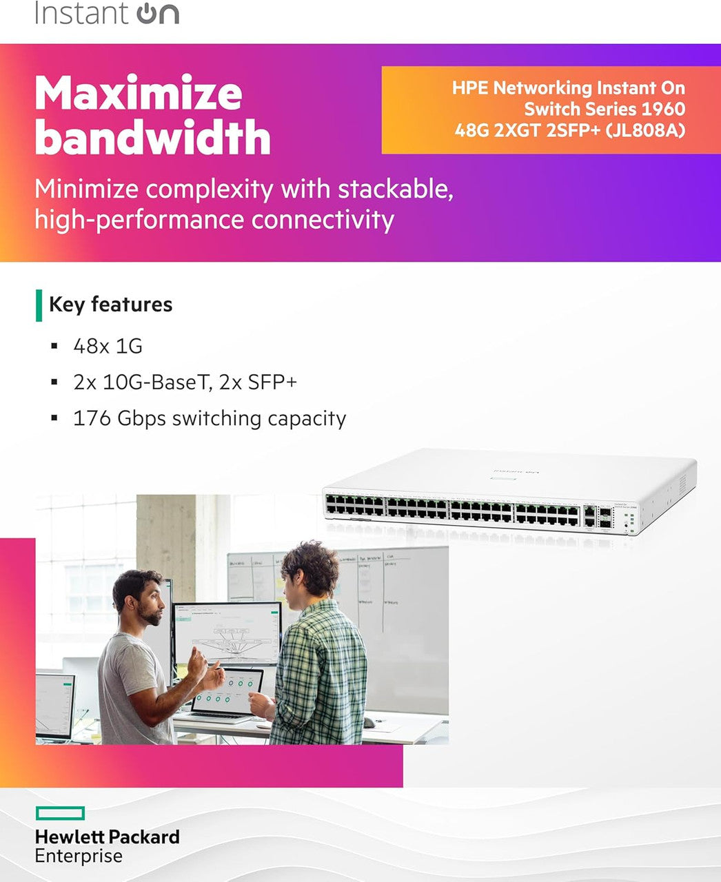 HPE Networking Instant On 1960 48-Port Gb Smart Switch-48x 1G | 2X SFP+ | 2x10GBase-T | JL808A#ABA