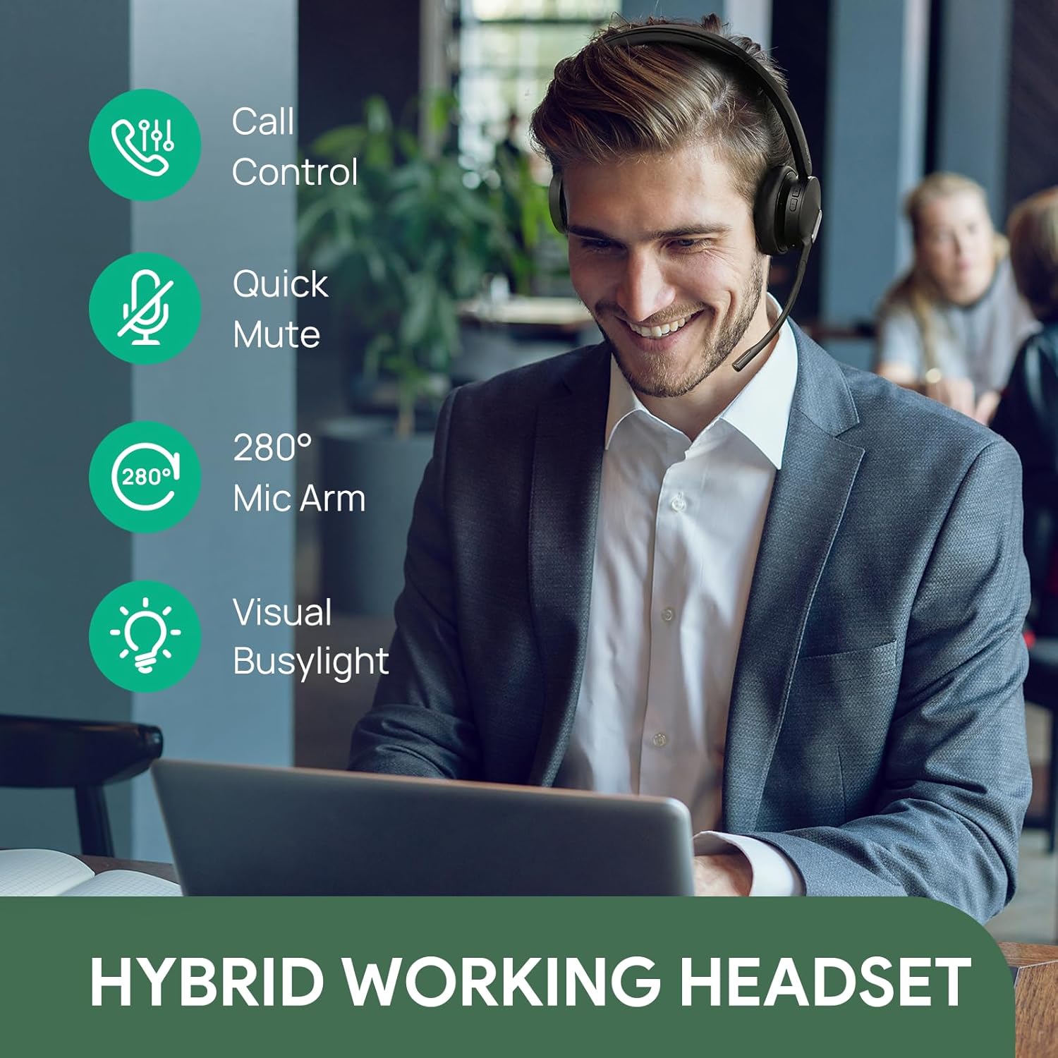 Yealink WH64 Hybrid Dual Teams Headset | Hybrid DECT & Bluetooth | Noise Reduction | USB | 1208685