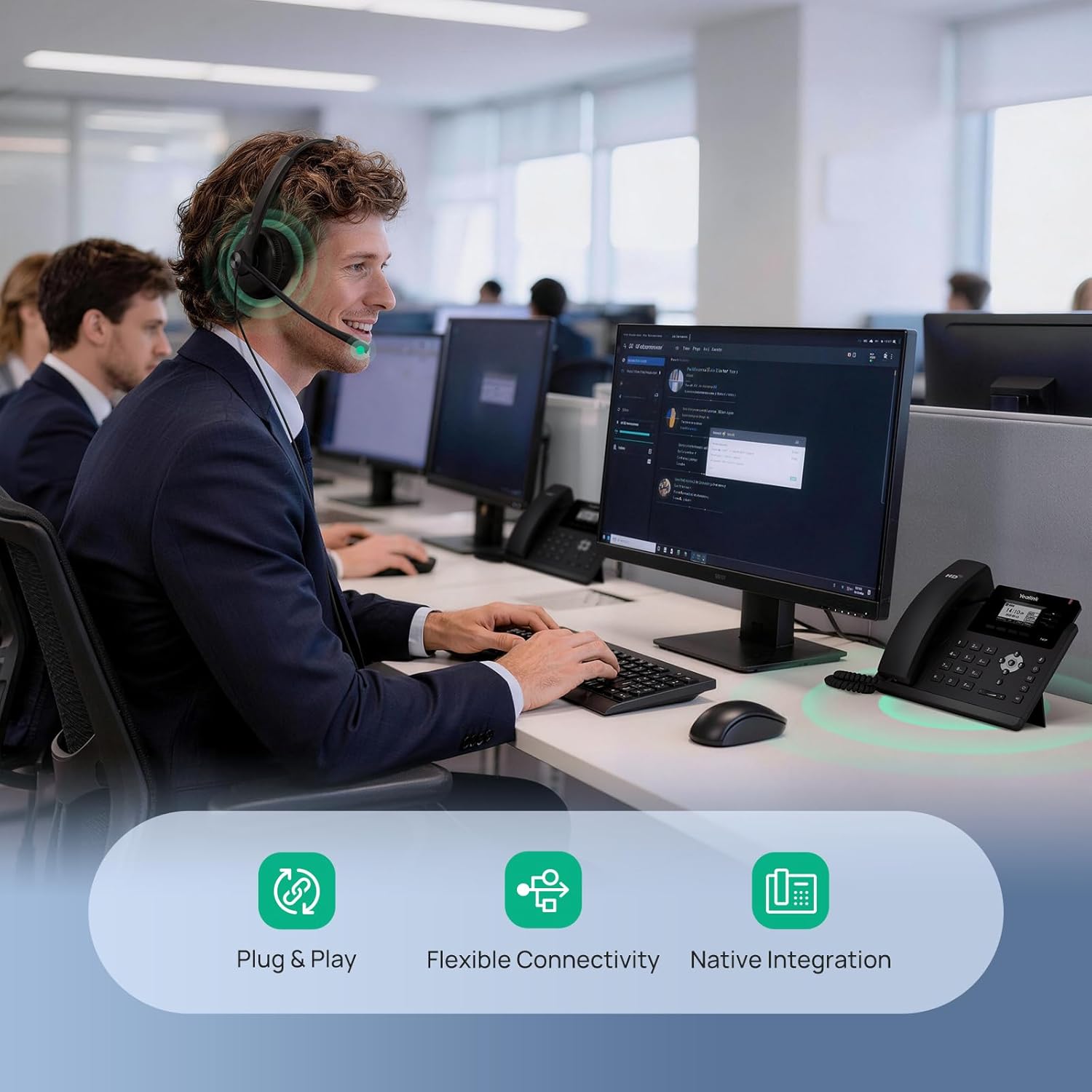 Yealink YHS34 Dual Wired Headset | Dual Ear | RJ9 Plug-and-Play | Noise Cancellation | 1308023