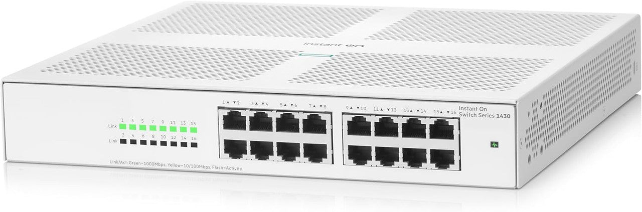 HPE Networking Instant On 1430 16-Port Gb Unmanaged Layer 2 Ethernet Switch | 16x 1G | Fan-Less | US Cord | R8R47A#ABA