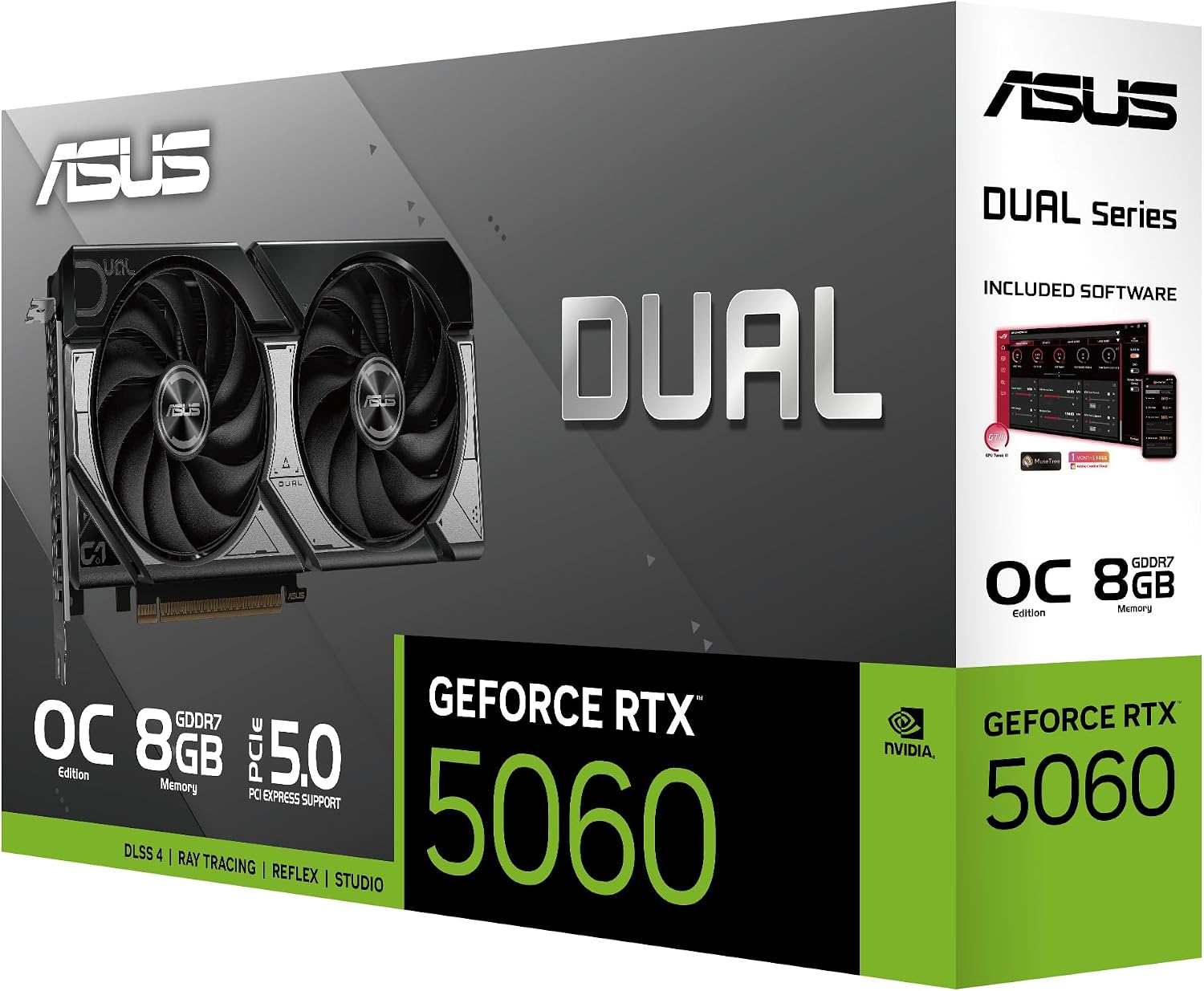 ASUS Dual GeForce RTX 5060 OC 8GB Graphics Card | NVIDIA GeForce RTX 5060 | 8GB GDDR7 | PCIe 5.0 | DLSS 4 | HDMI 2.1b + DisplayPort 2.1b | DUAL-RTX5060-O8G