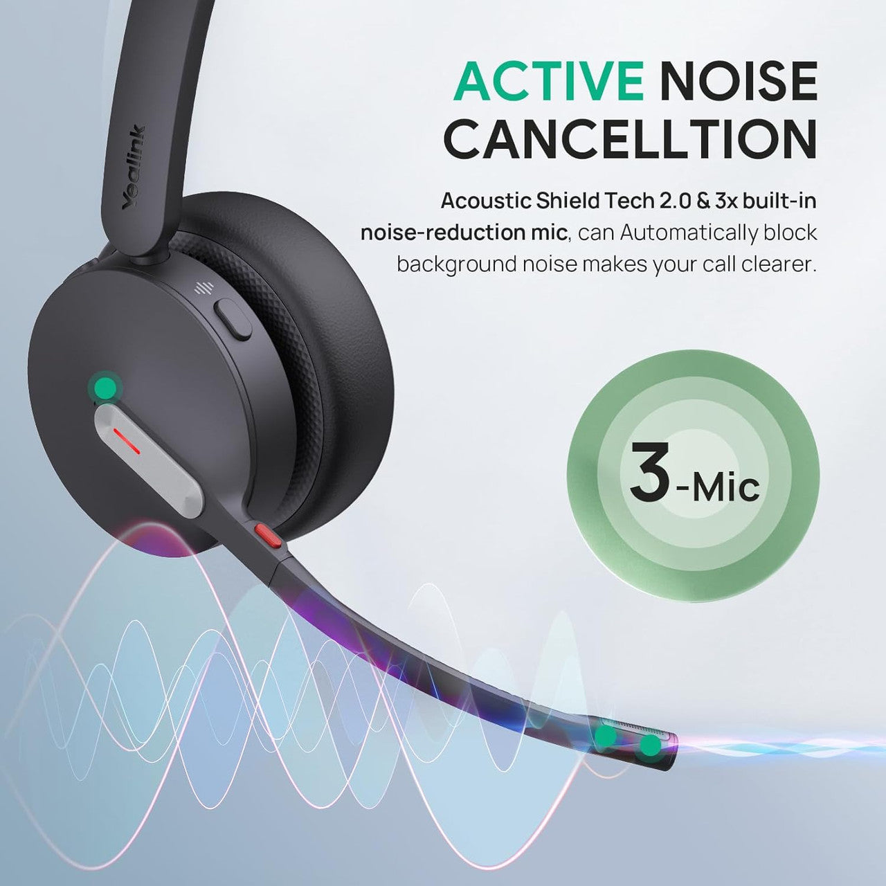 Yealink WH64 Mono UC Wireless Headset, DECT&Bluetooth, Phone Headset, 26h Talking, Office Work, Cell Phone Headset 1208672