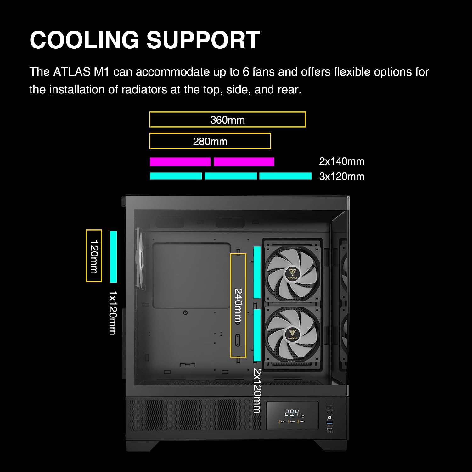 GAMDIAS ATLAS M1 A-RGB Mid-Tower Gaming PC Case | ATX | 3 x 120mm A-RGB PWM Fans | Seamless Tempered Glass | Black | GD-Atlas M1 Black