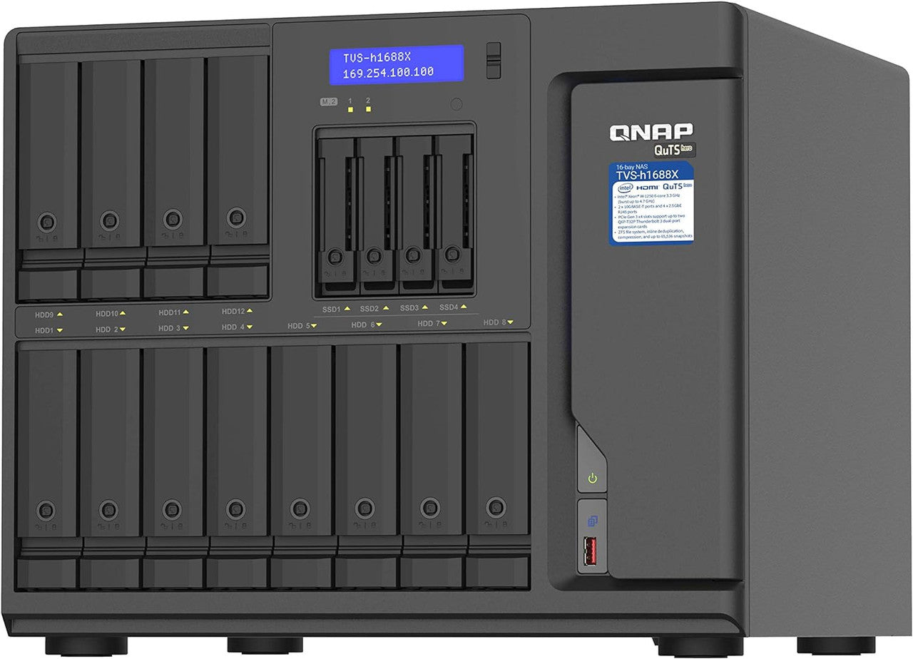 QNAP 16-Bay TurboNAS (12 x 3.5" HDD+ 4 x 2.5" SSD), SATA 6G, Intel Xeon W-1250 6 cores, 32GB DDR4 ECC TVS-H1688X-W1250-32G-US