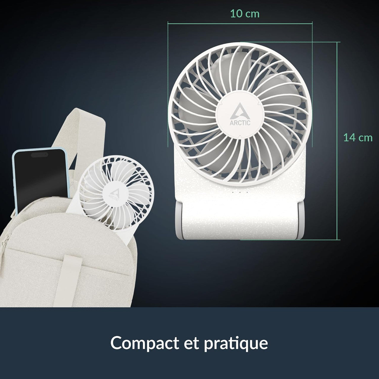 Arctic Summair Rechargeable Handheld Fan w/ Stand, infinite speed, 4-77h Running Time, USB-C incl. USB-A Cable (White) AEBRZ00029A