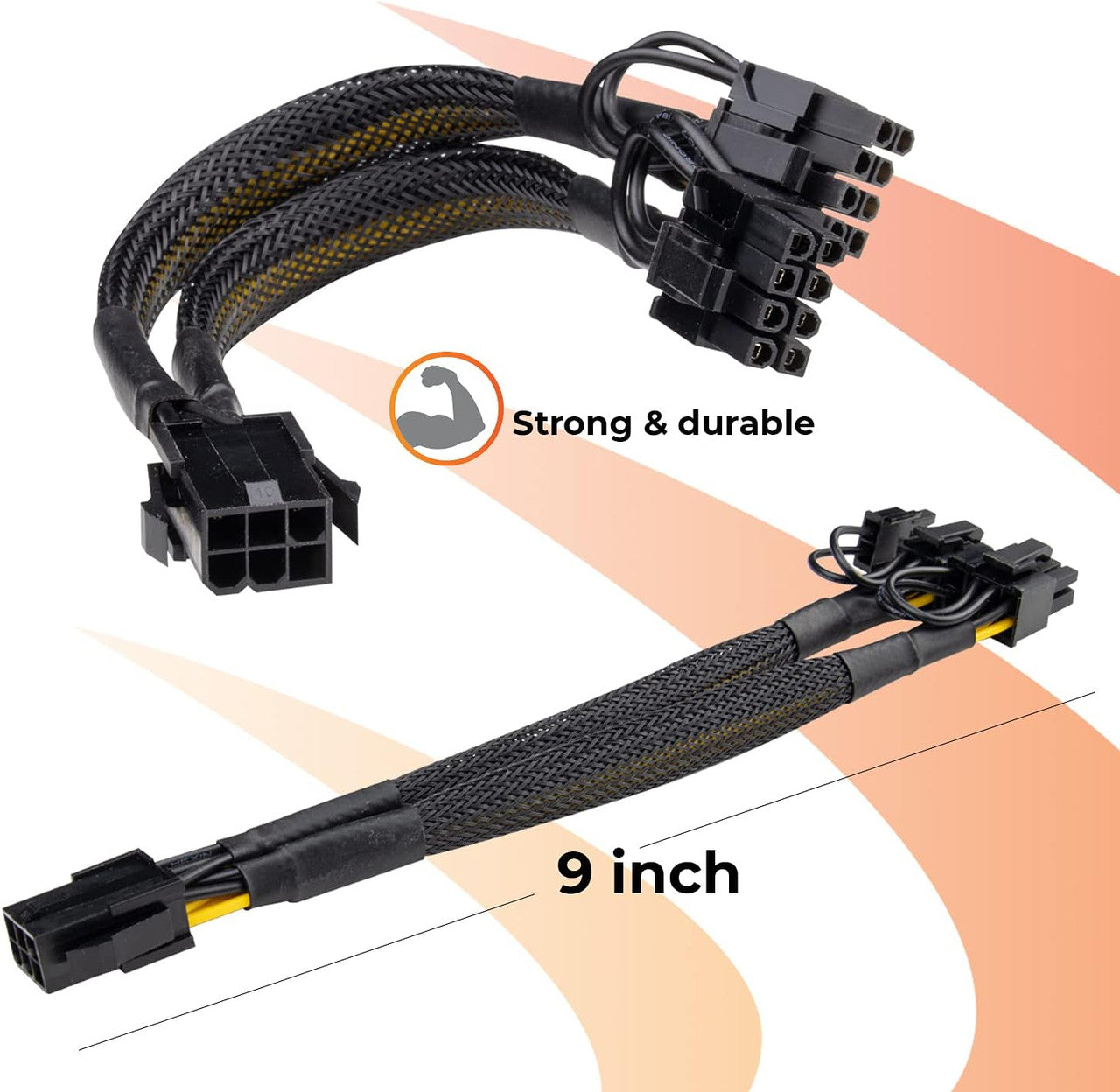 AAAwave Single Female 6 Pin PCI-E to Dual Male 6+2 Pin PCI-E Cable with Braided Sleeved