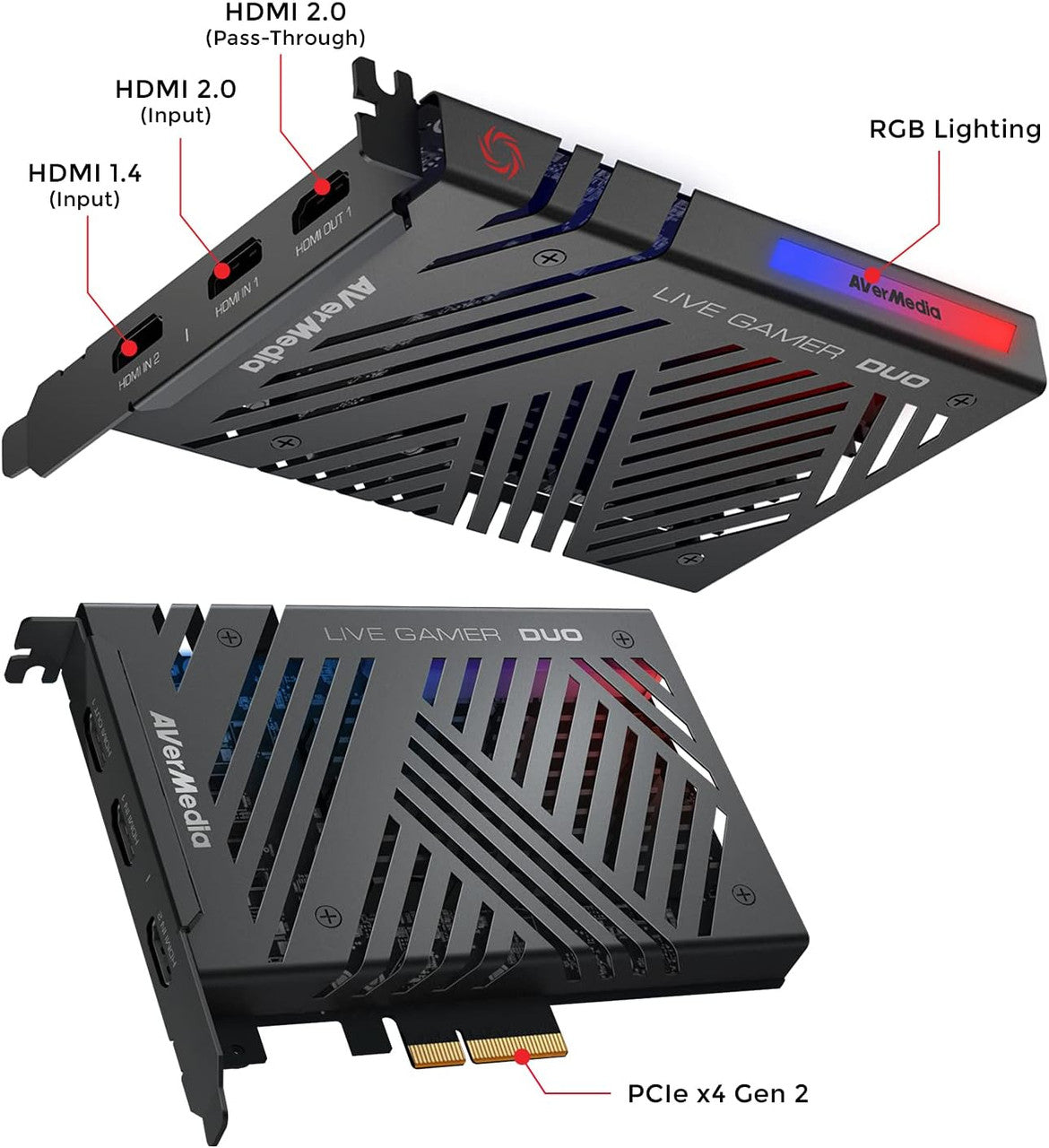 AVerMedia Live Gamer Duo Dual HDMI 1080p PCIe Video Capture Card, Stream 4k60 HDR and FHD 240fps Pass-Through GC570D