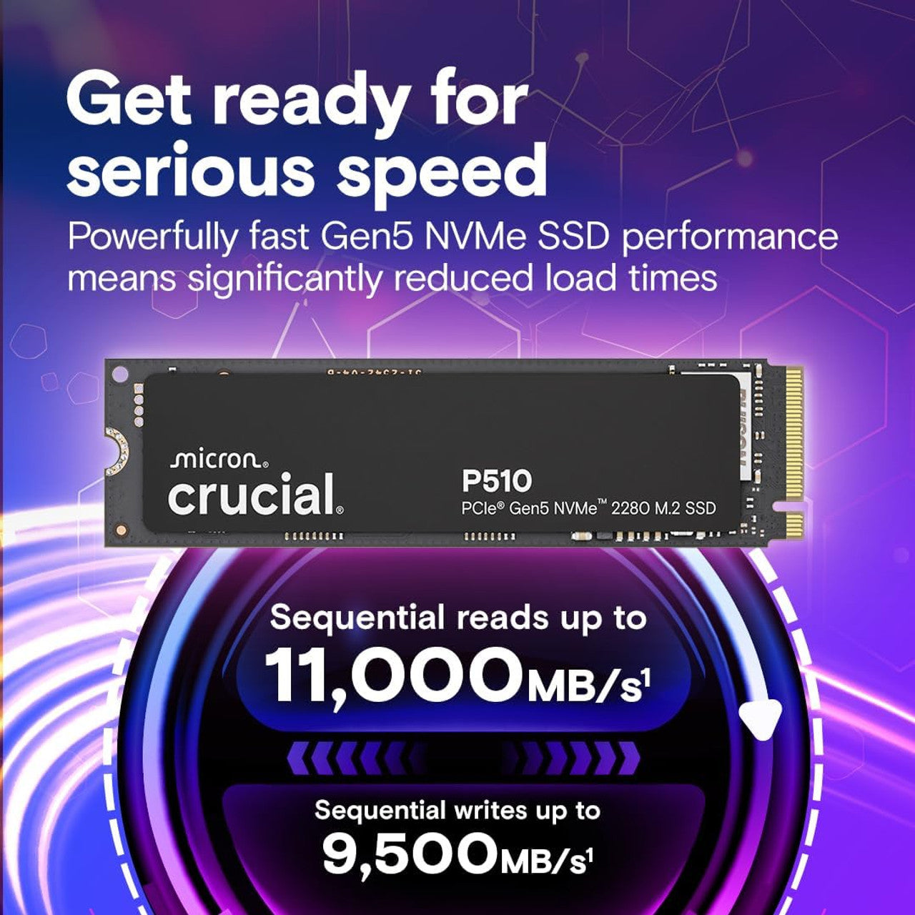 Crucial P510 1TB Gen5 NVMe SSD, Up to 11,000 MB/s, PCIe 5.0 M.2 2280 SSD, Internal Solid State Drive CT1000P510SSD8