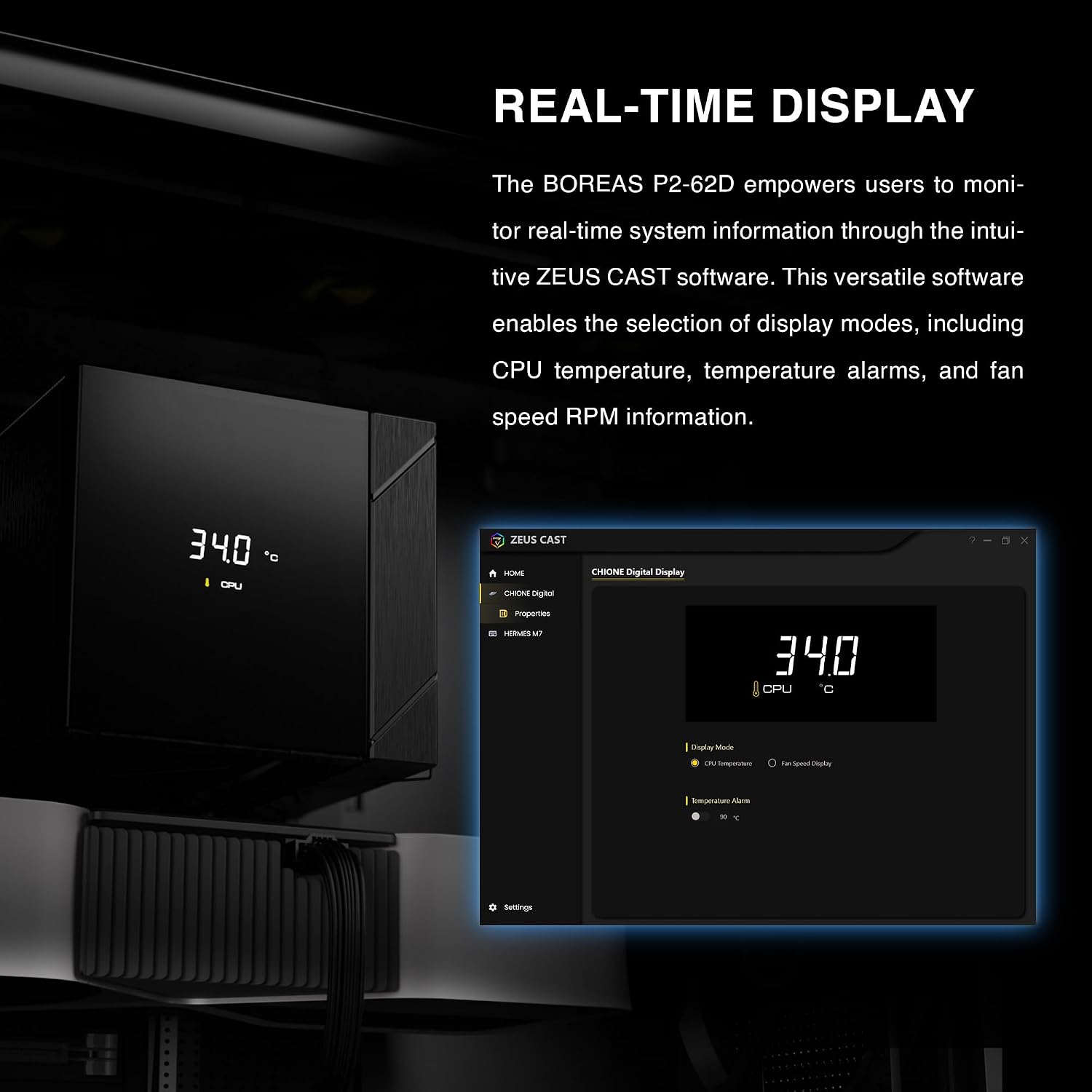 GAMDIAS AMD/Intel CPU Air Cooler, 6 performance Copper Heat Pipes, Dual fans, CPU Temp and Fan RPM display (Black) - BOREAS P2-62D