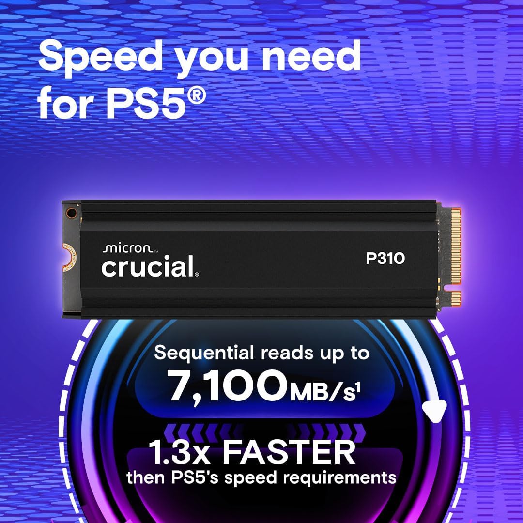 Crucial P310 2TB PCIe Gen4 NVMe M.2 2280 SSD | PS5 Gaming SSD | Up to 7,100MB/s | With Heatsink | CT2000P310SSD5