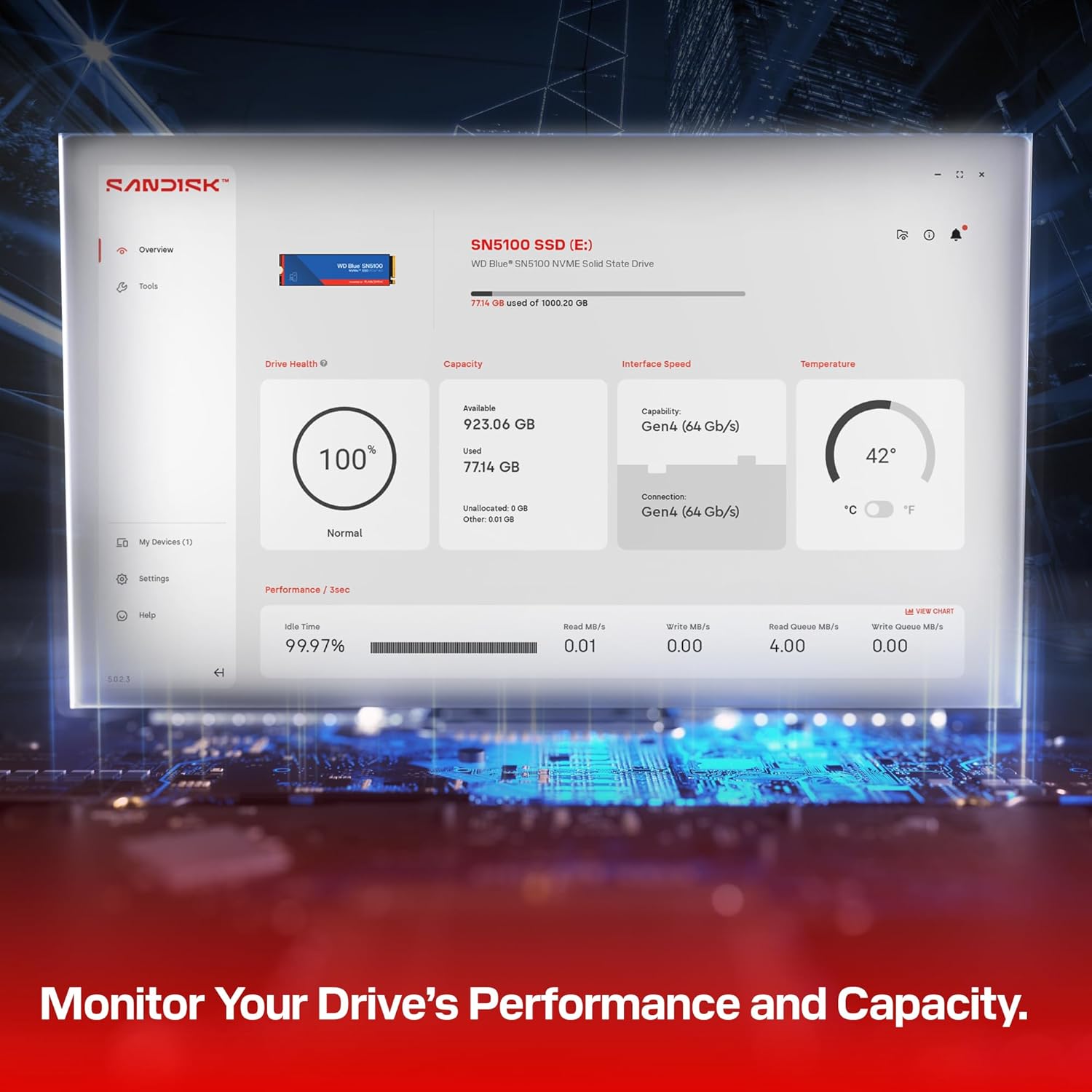 WD Blue SN5100 4TB NVMe M.2 2280 Internal SSD | PCIe Gen 4.0 | Up to 6,900MB/s | WDS400T5B0E