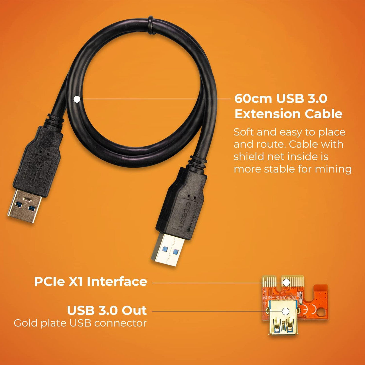 AAAwave PCIE Riser VER 011 PRO 1x to 16x Graphic Extension for GPU Mining 60cm USB 3.0 Cable, 10 Solid Capacitors, 12 Led Lights, 2x 6PIN and 2 Power Options