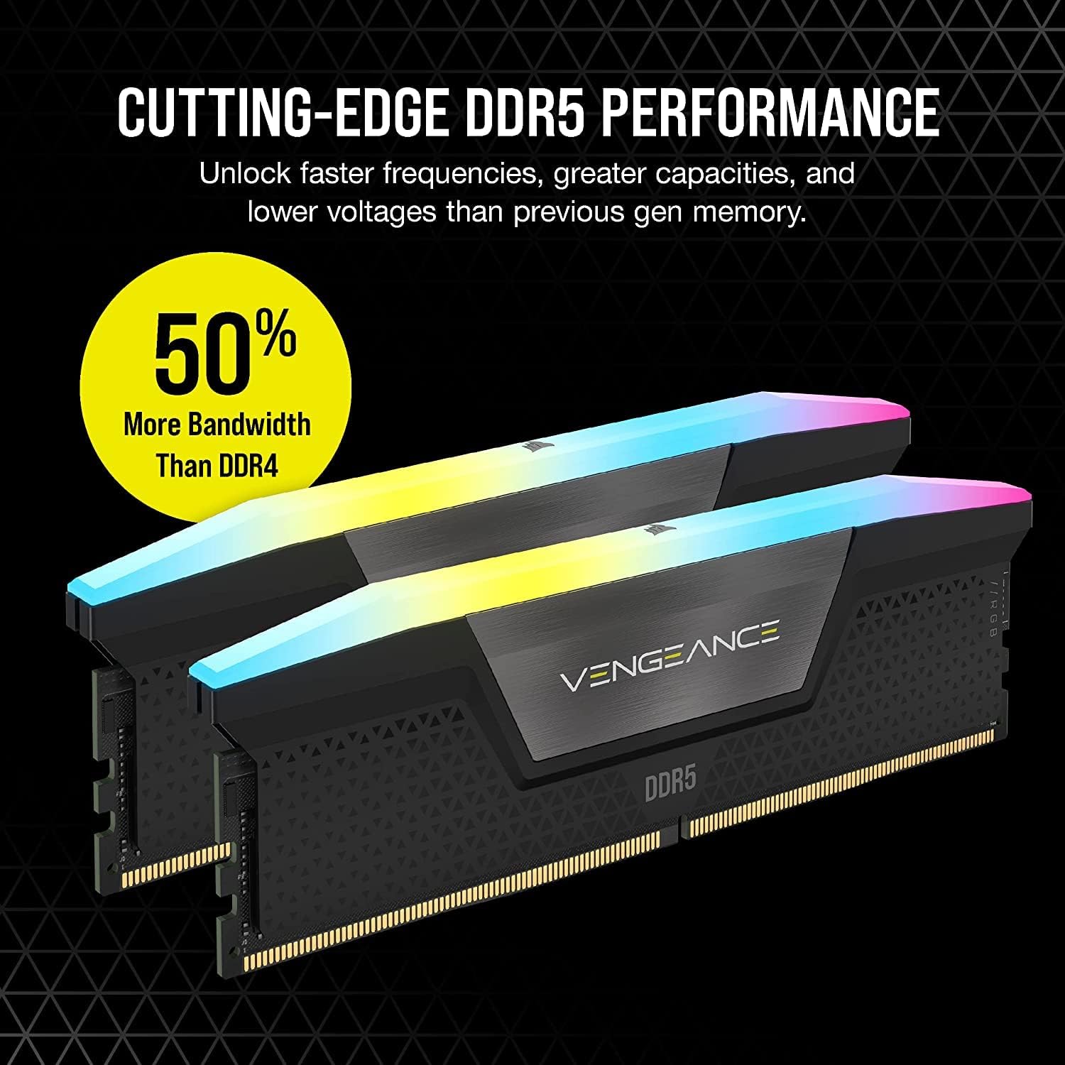 Corsair VENGEANCE RGB DDR5 32GB (2x16GB) 6400MHz CL32 Desktop Memory | Intel XMP | iCUE Compatible | Black | CMH32GX5M2B6400C32